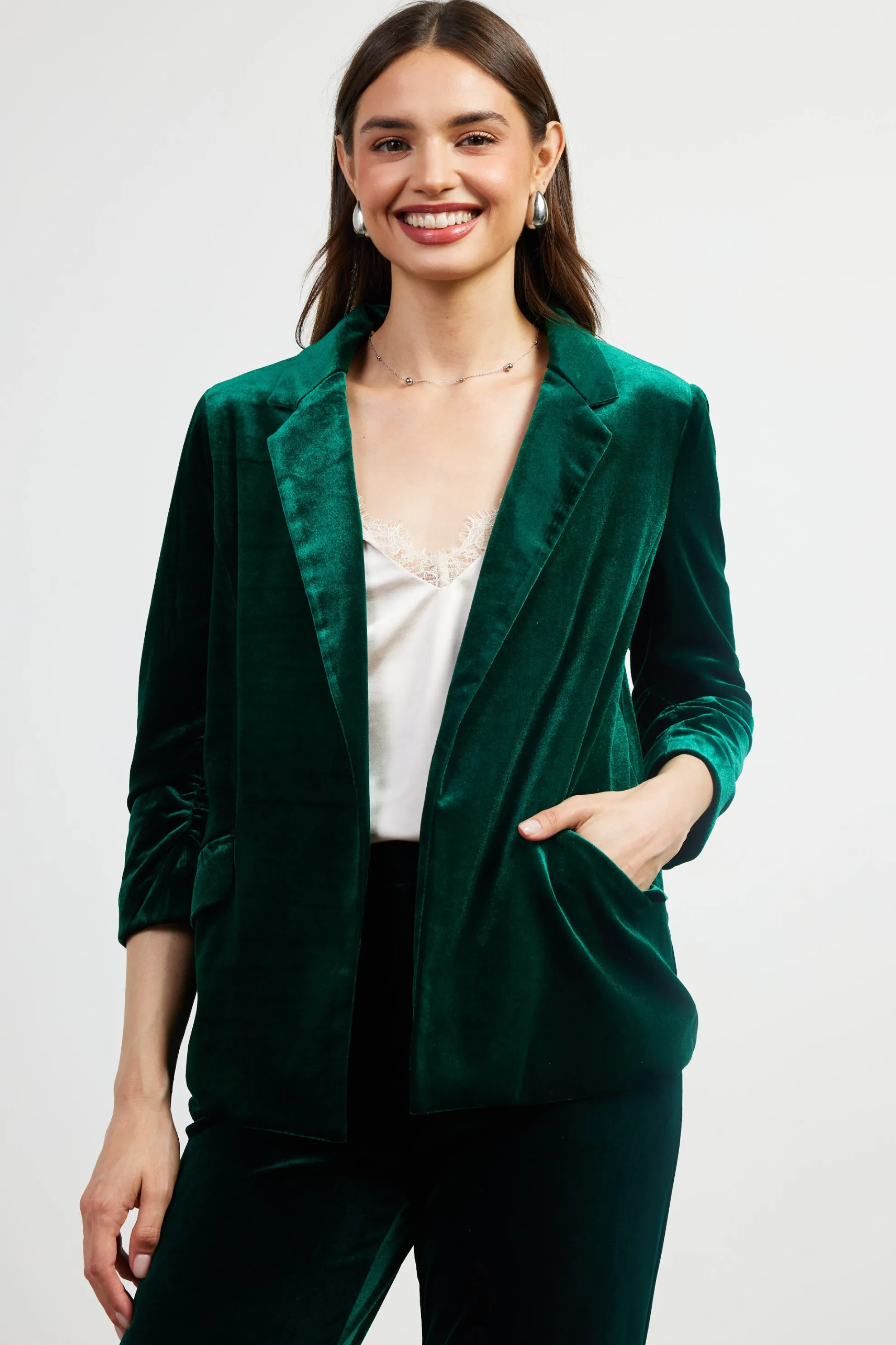 Ruched Velvet Blazer