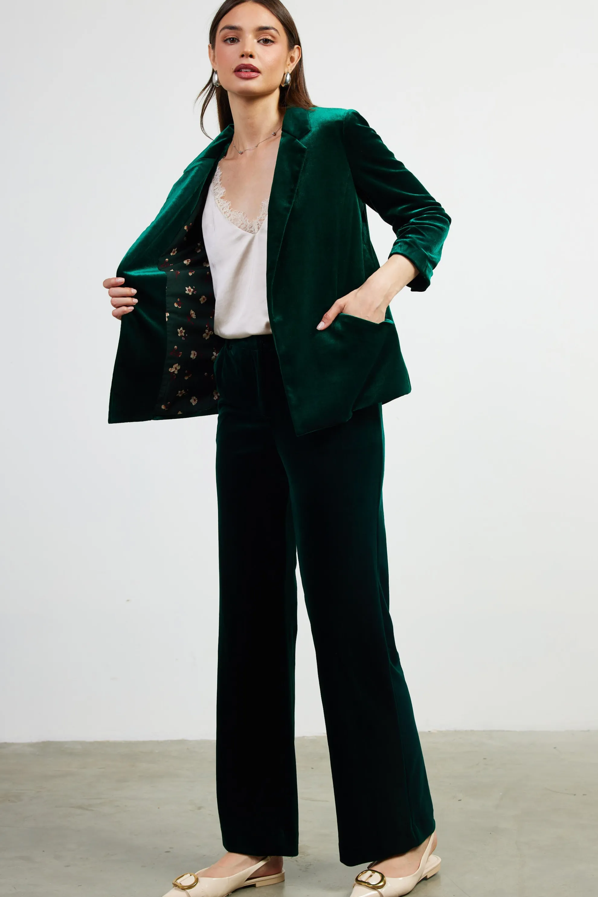 Ruched Velvet Blazer