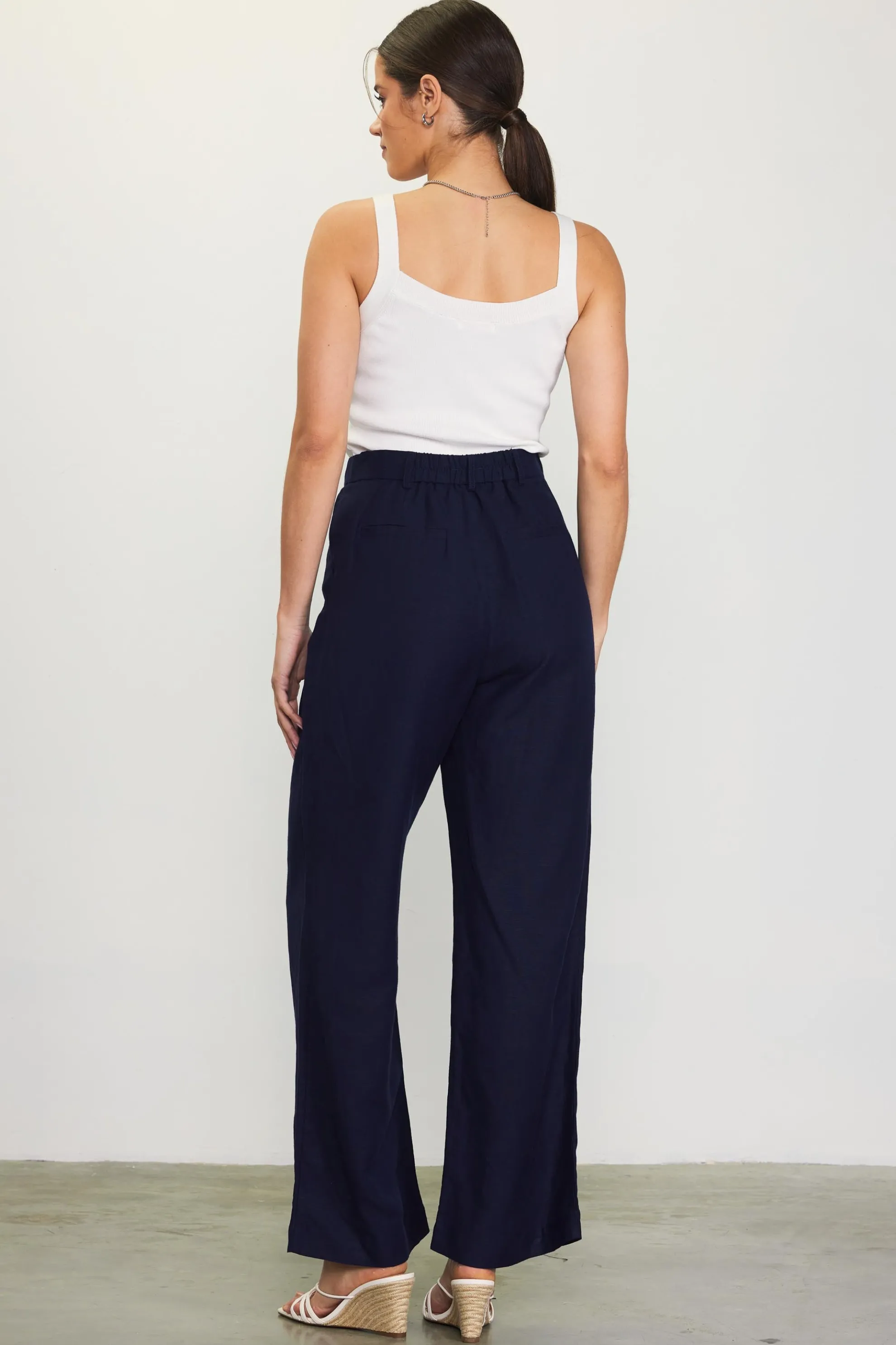 Linen Blend Wide Leg Trousers