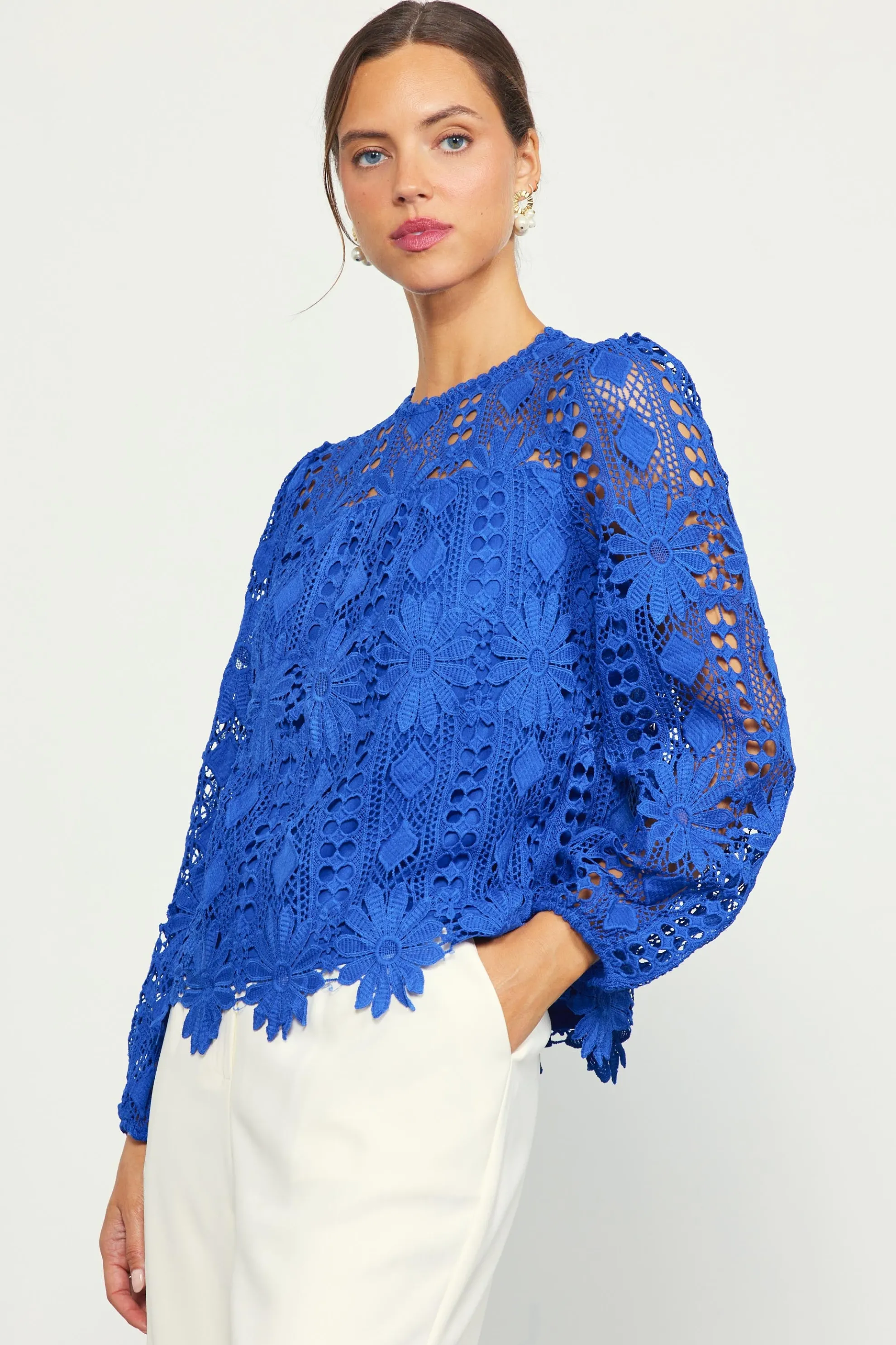 Eyelet Lace Longsleeve Blouse