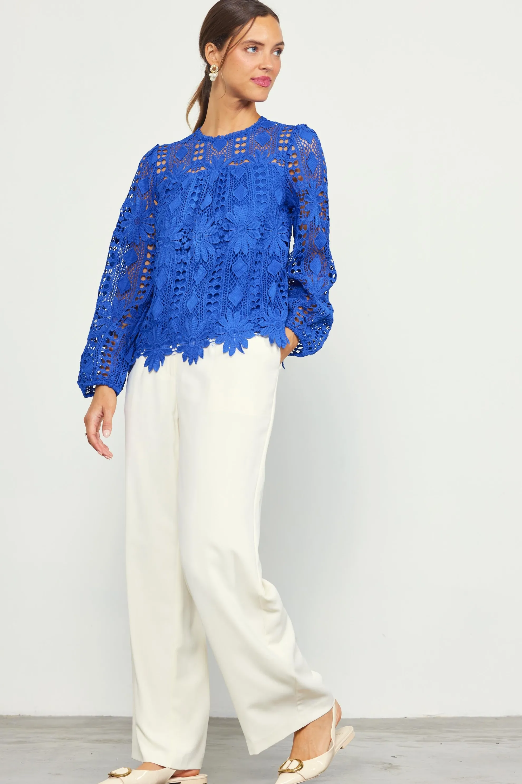 Eyelet Lace Longsleeve Blouse