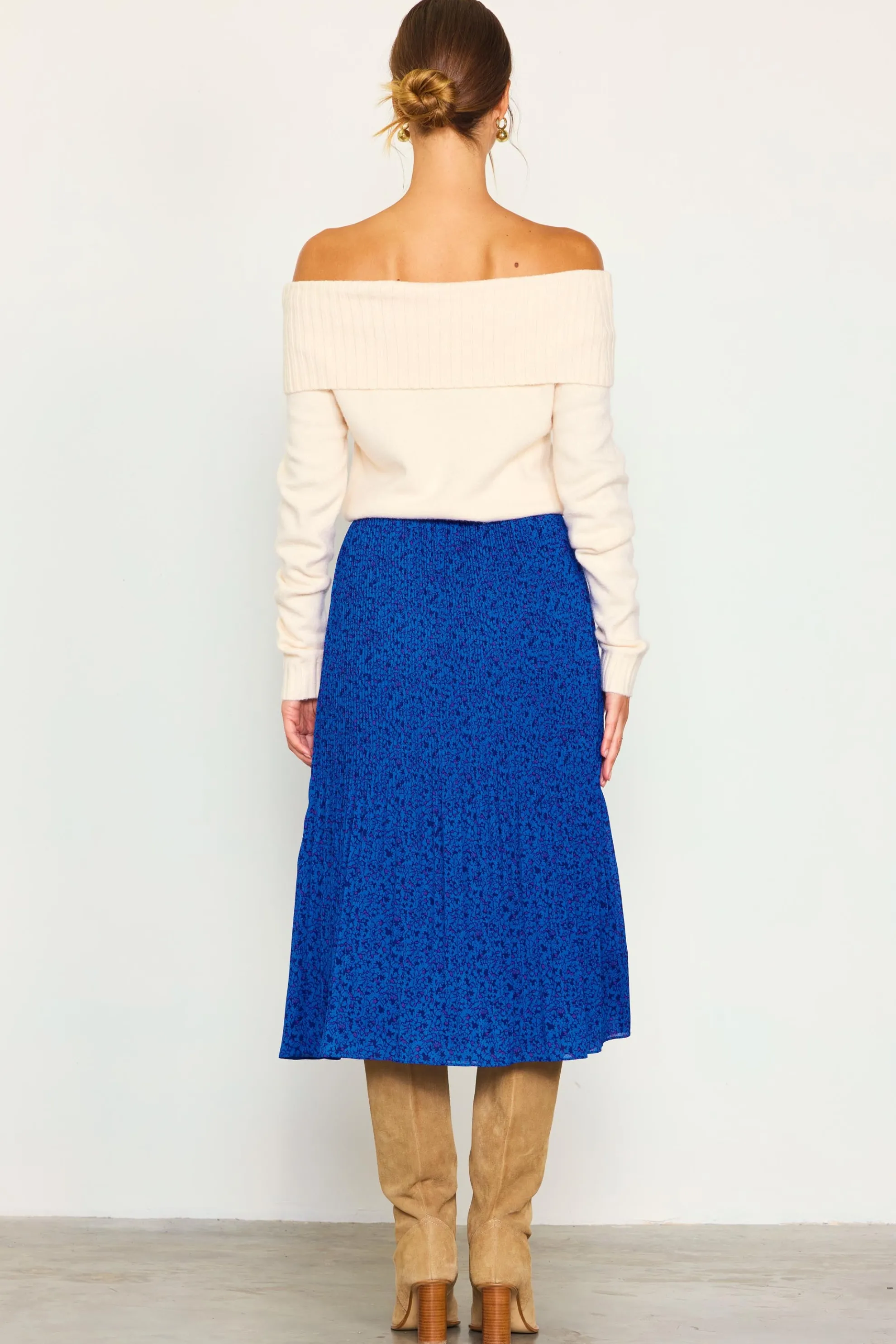 Pleated Floral Midi Skirt