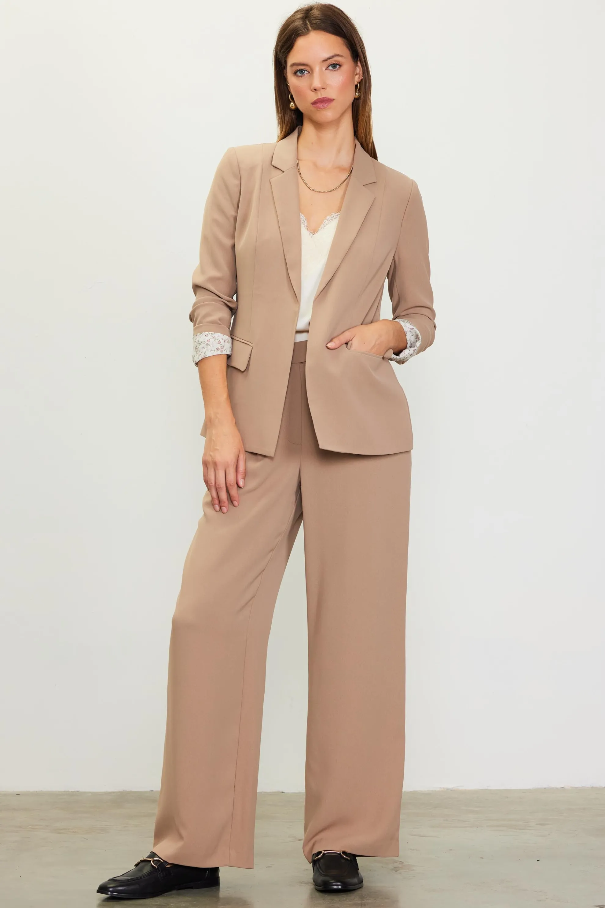 Pintuck Wide Leg Trousers