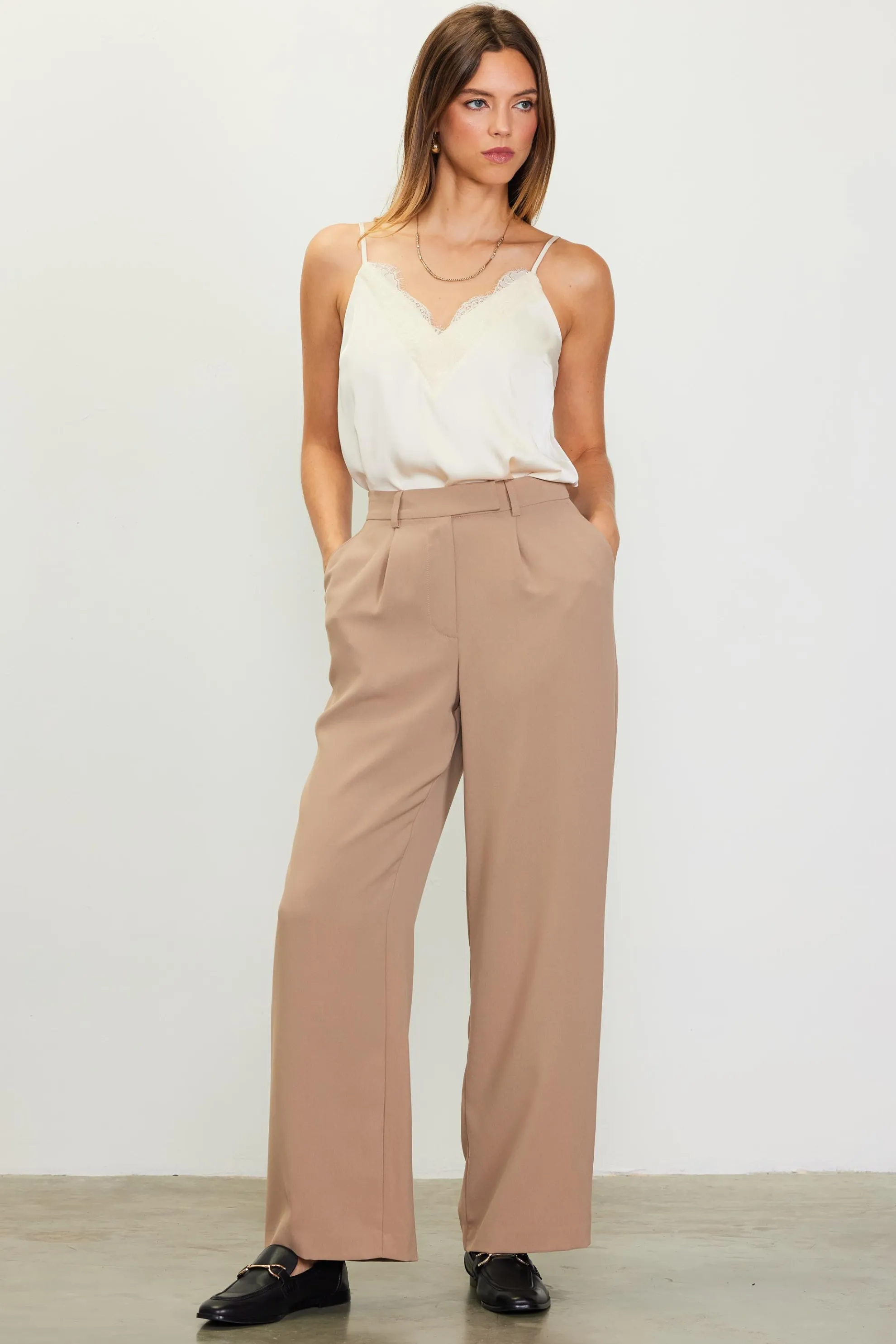 Pintuck Wide Leg Trousers