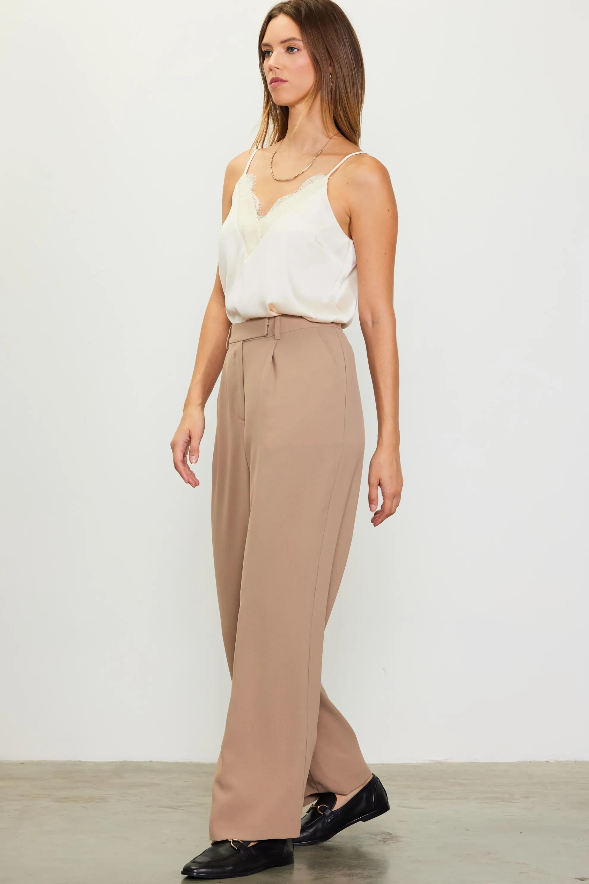 Pintuck Wide Leg Trousers