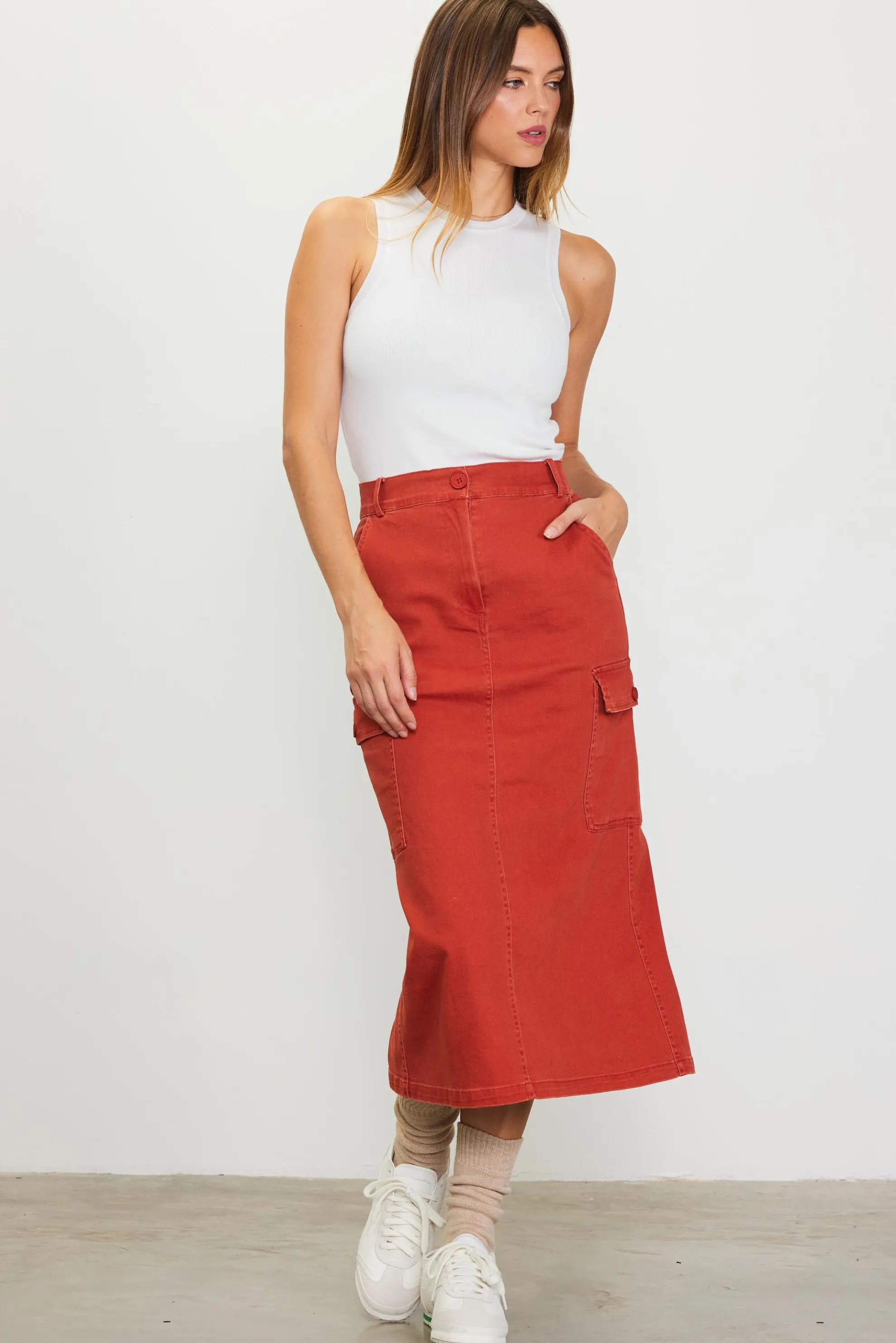 Cotton Twill Cargo Skirt