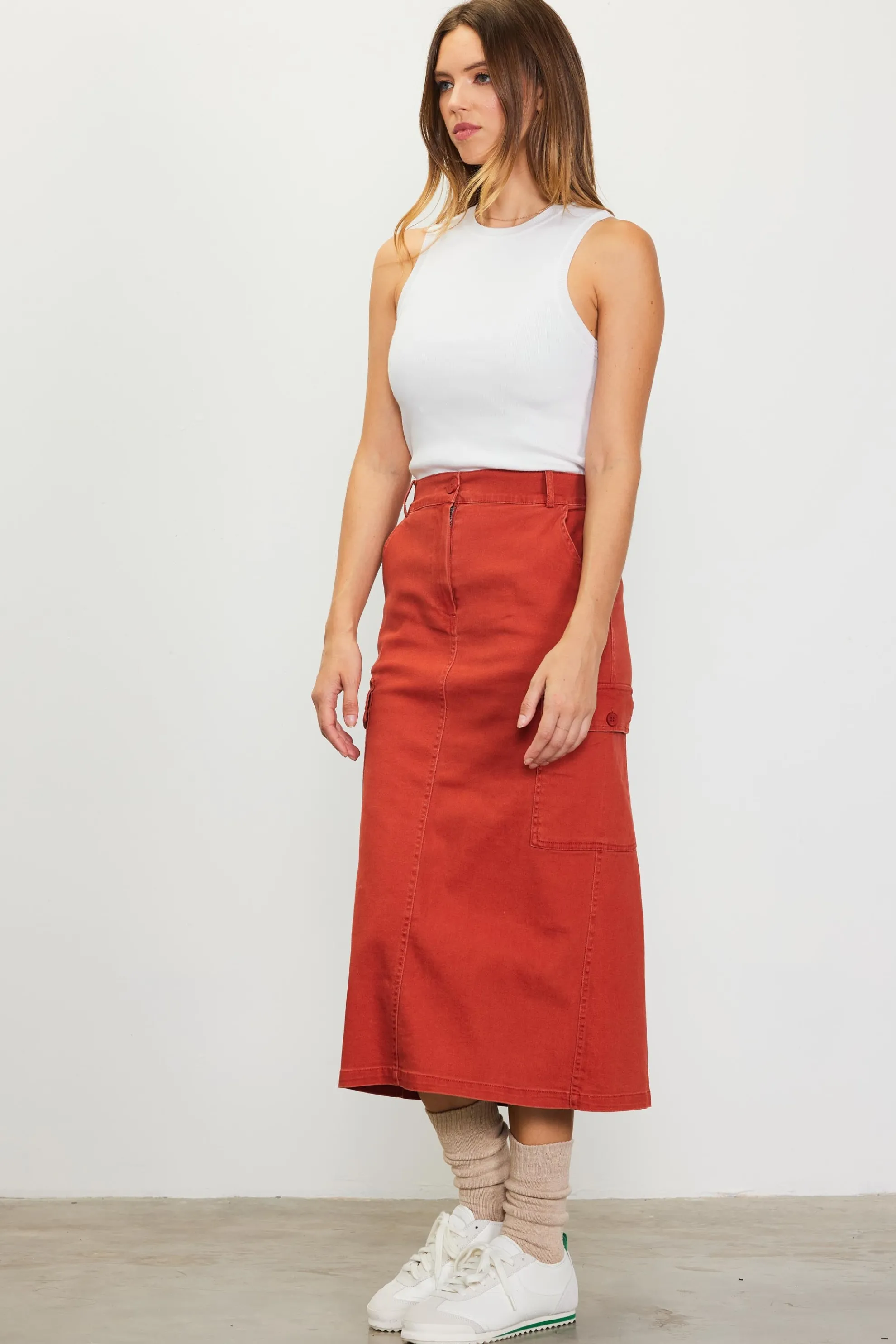 Cotton Twill Cargo Skirt