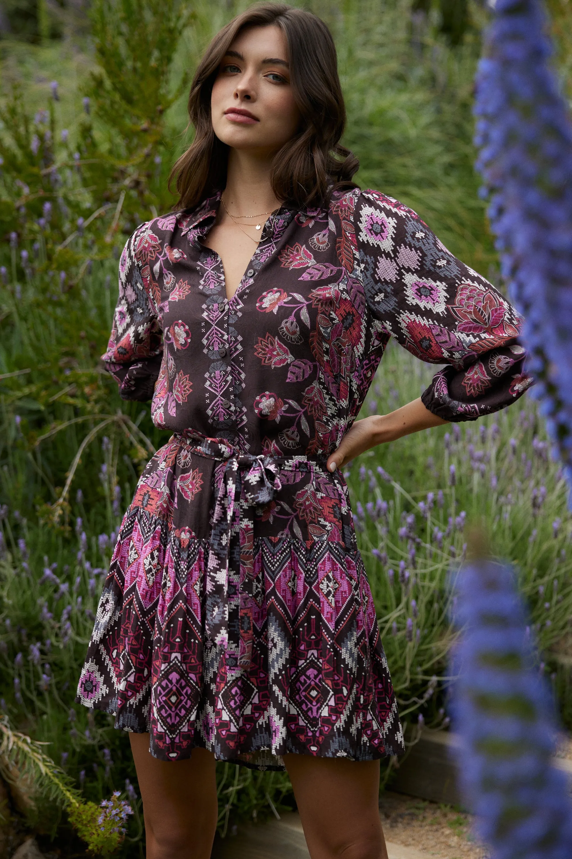 Edain Border Print Mini Dress