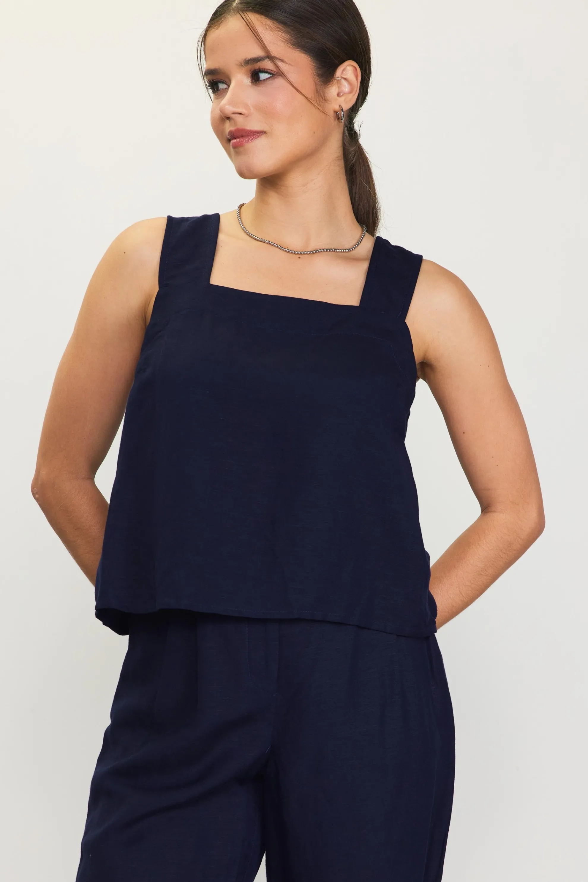 Linen Blend Square Neck Tank Top