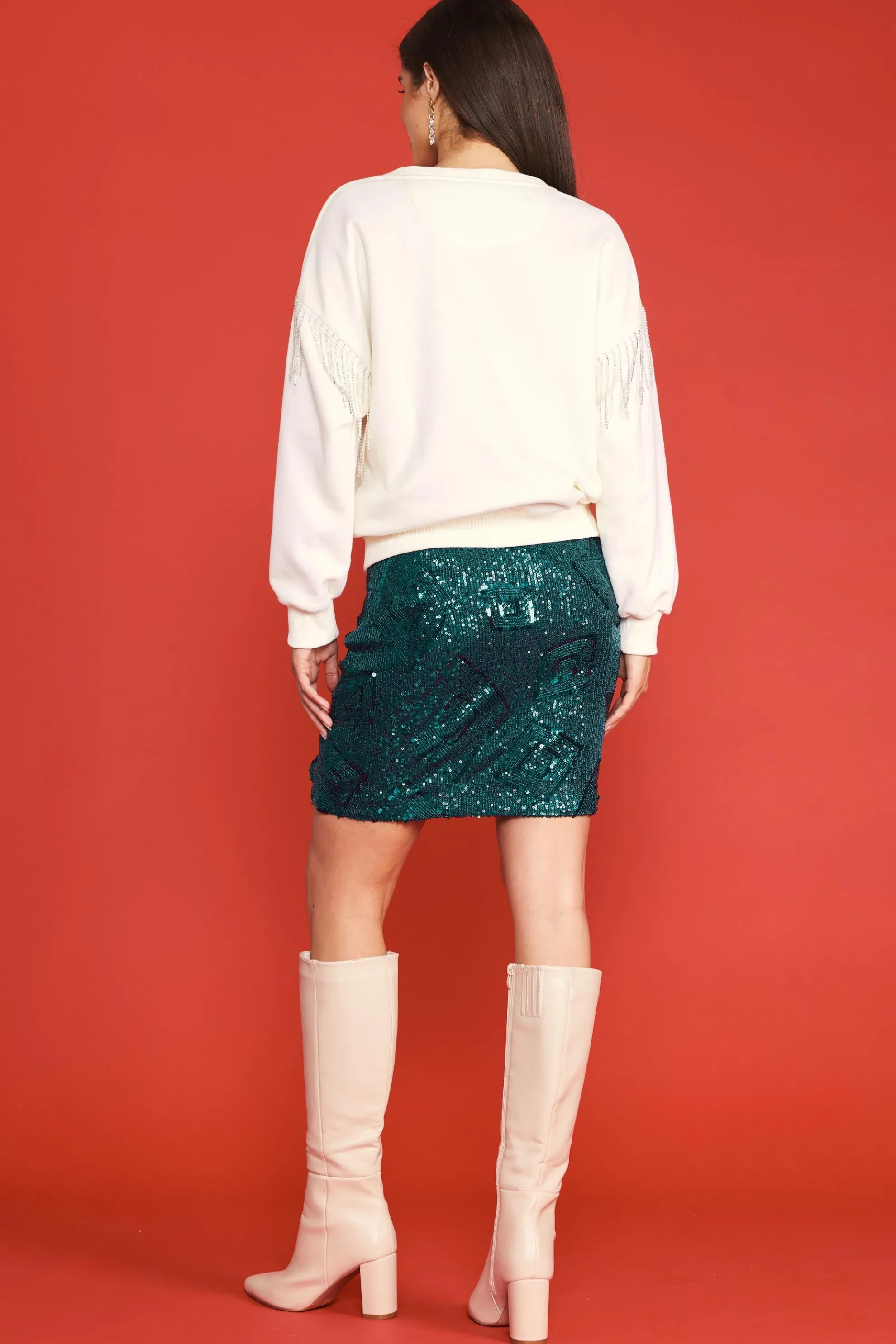 Rhinestone Sleeve Trim Sweatshirt