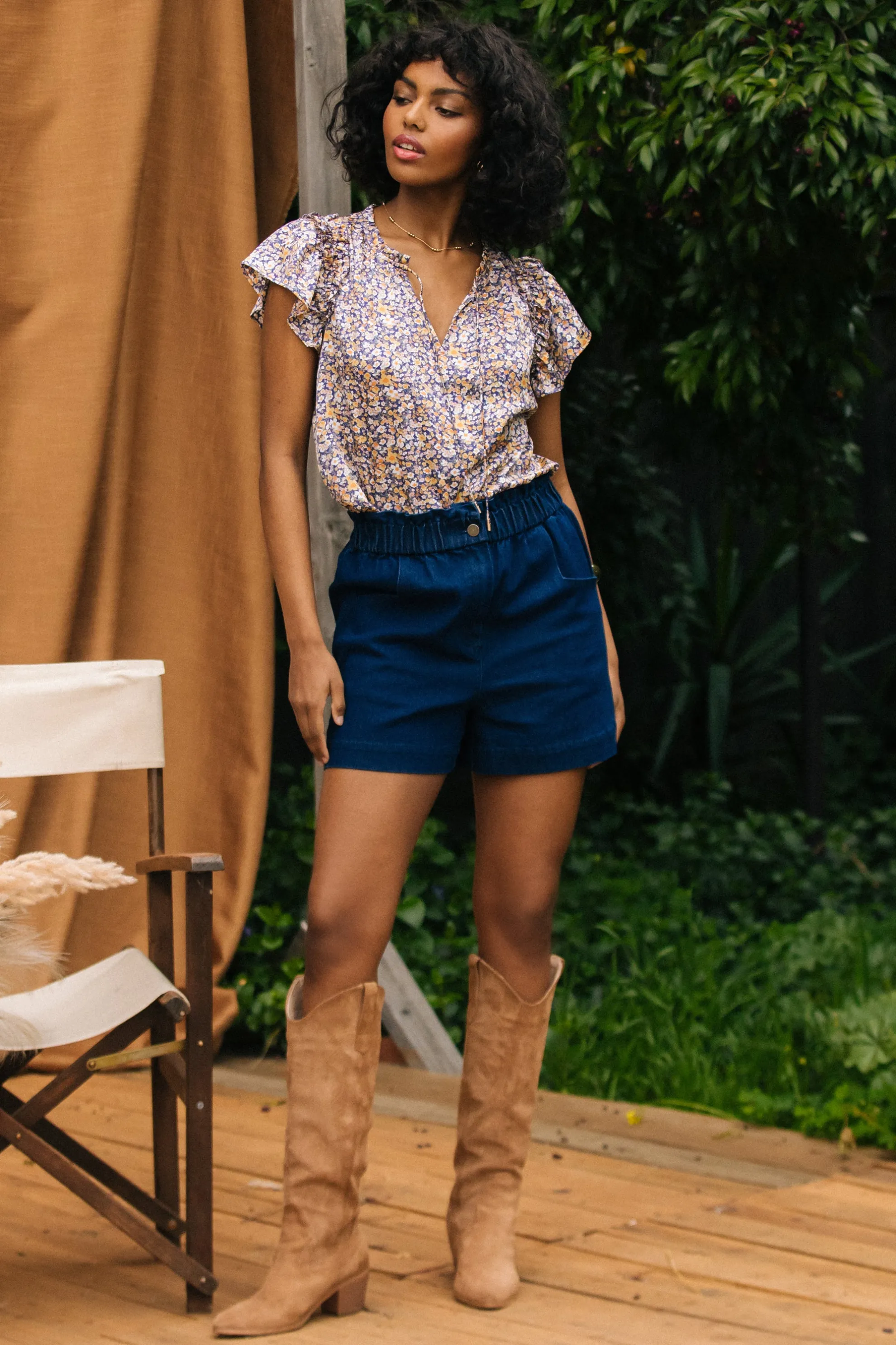 Stretch Denim Paper Bag Shorts