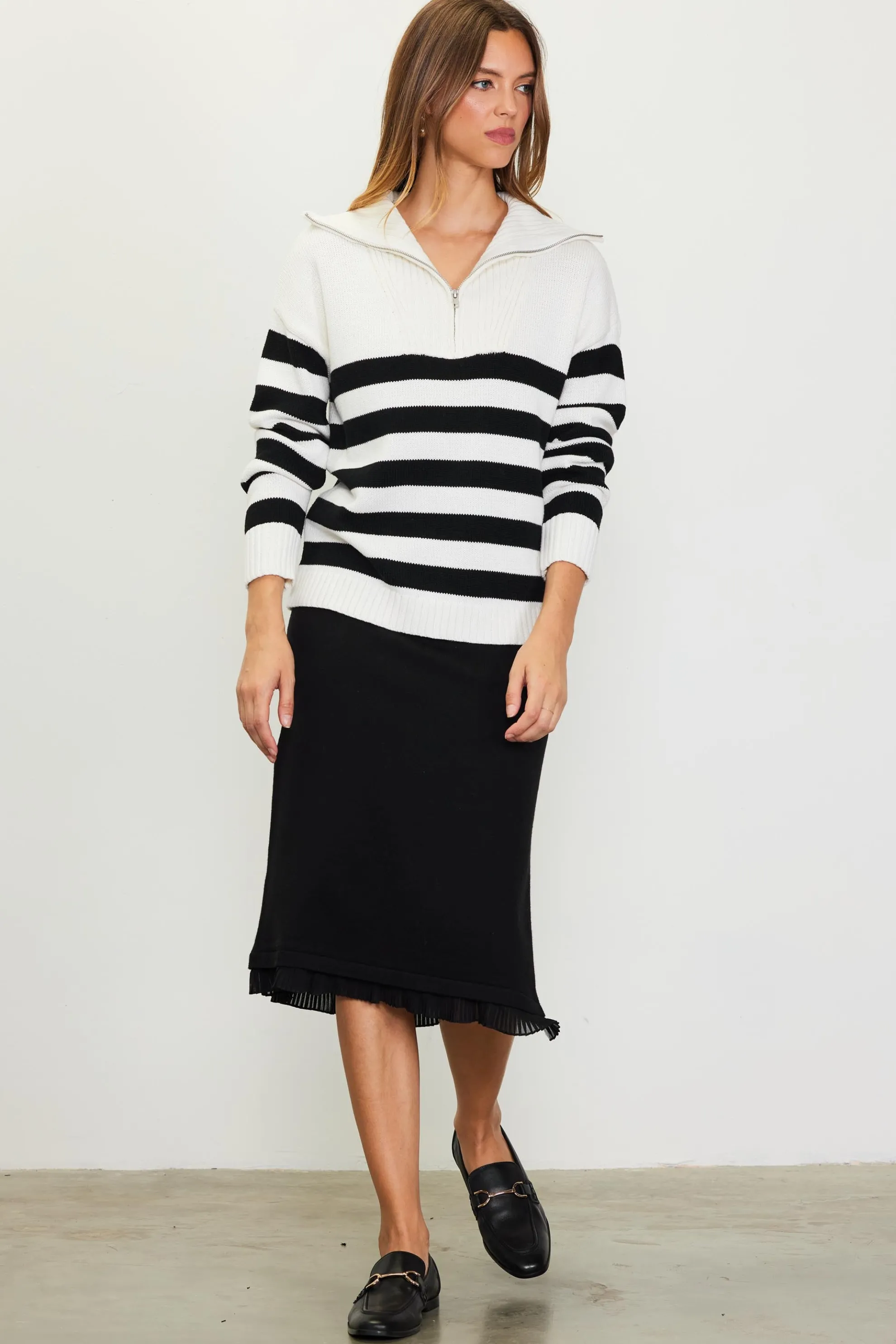 Half-Zip Striped Sweater