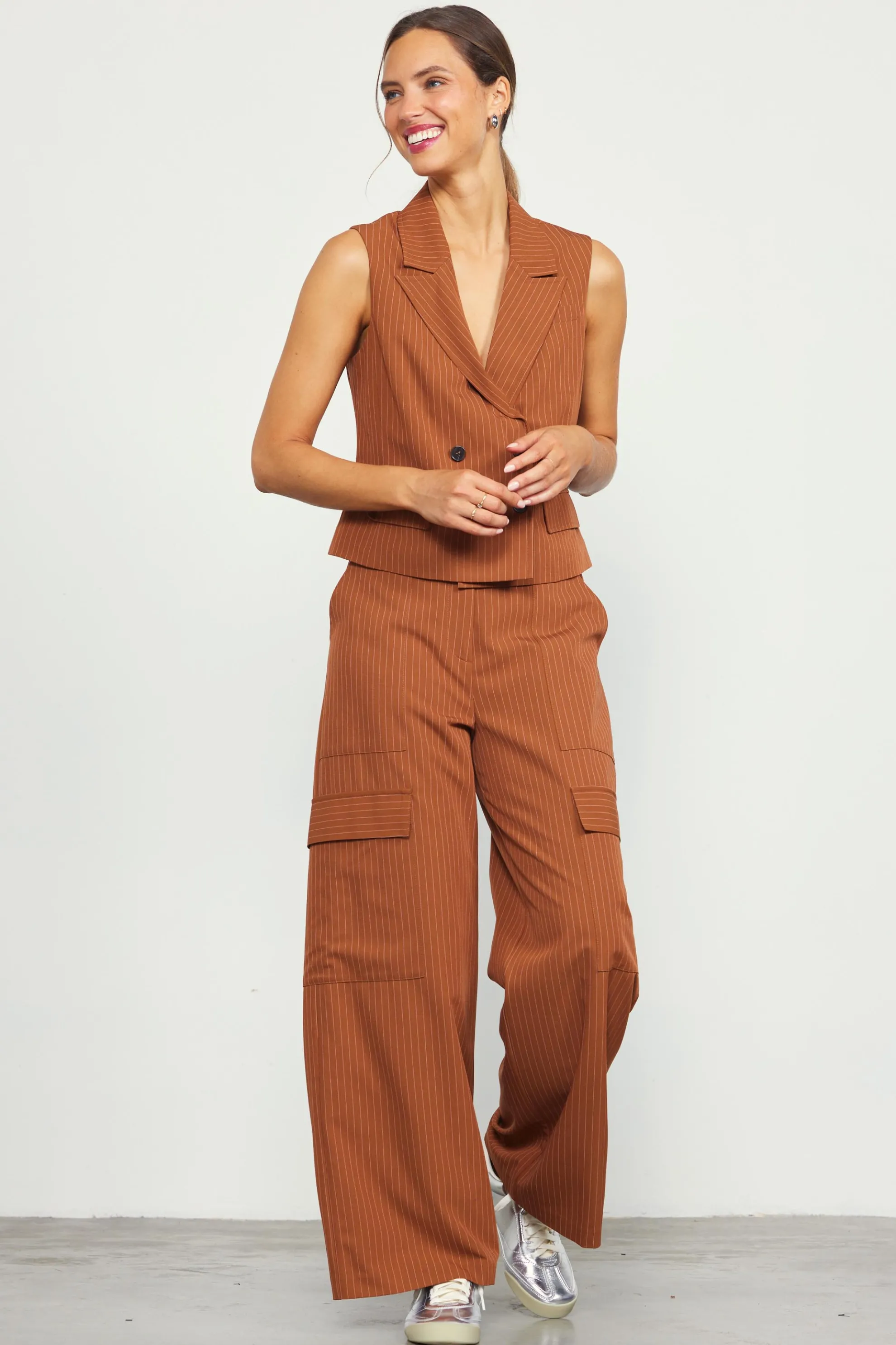 Pinstriped Cargo Wide Leg Pants