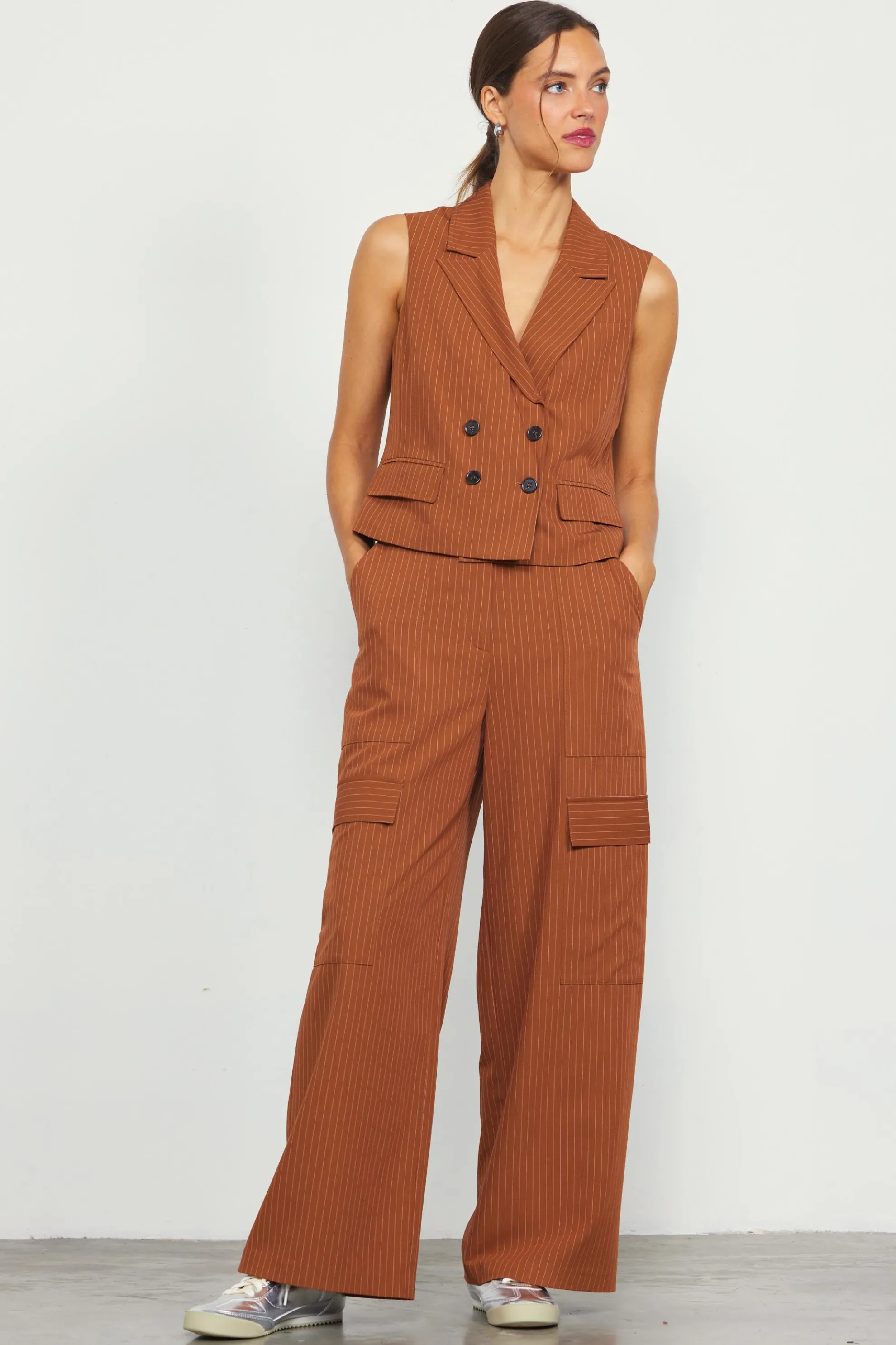 Pinstriped Cargo Wide Leg Pants