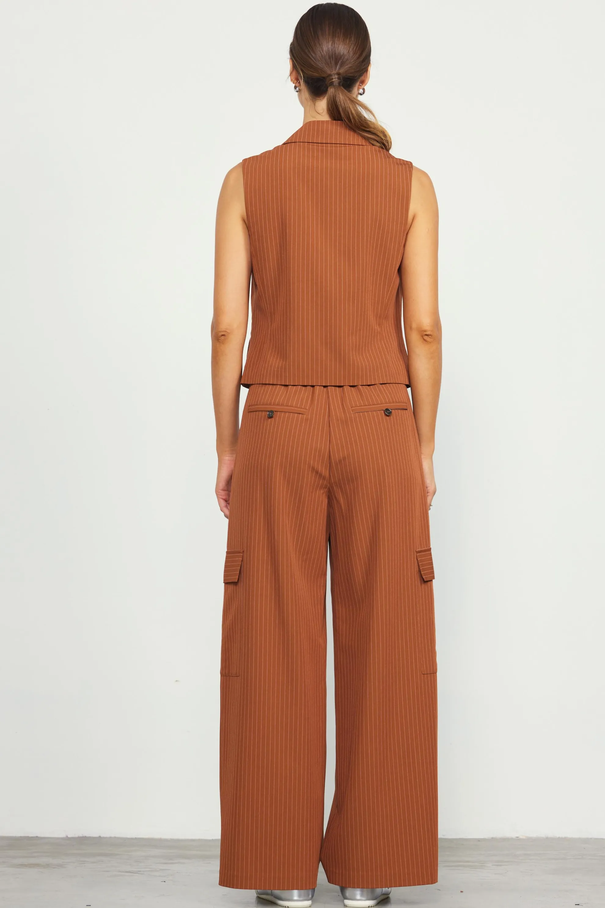 Pinstriped Cargo Wide Leg Pants