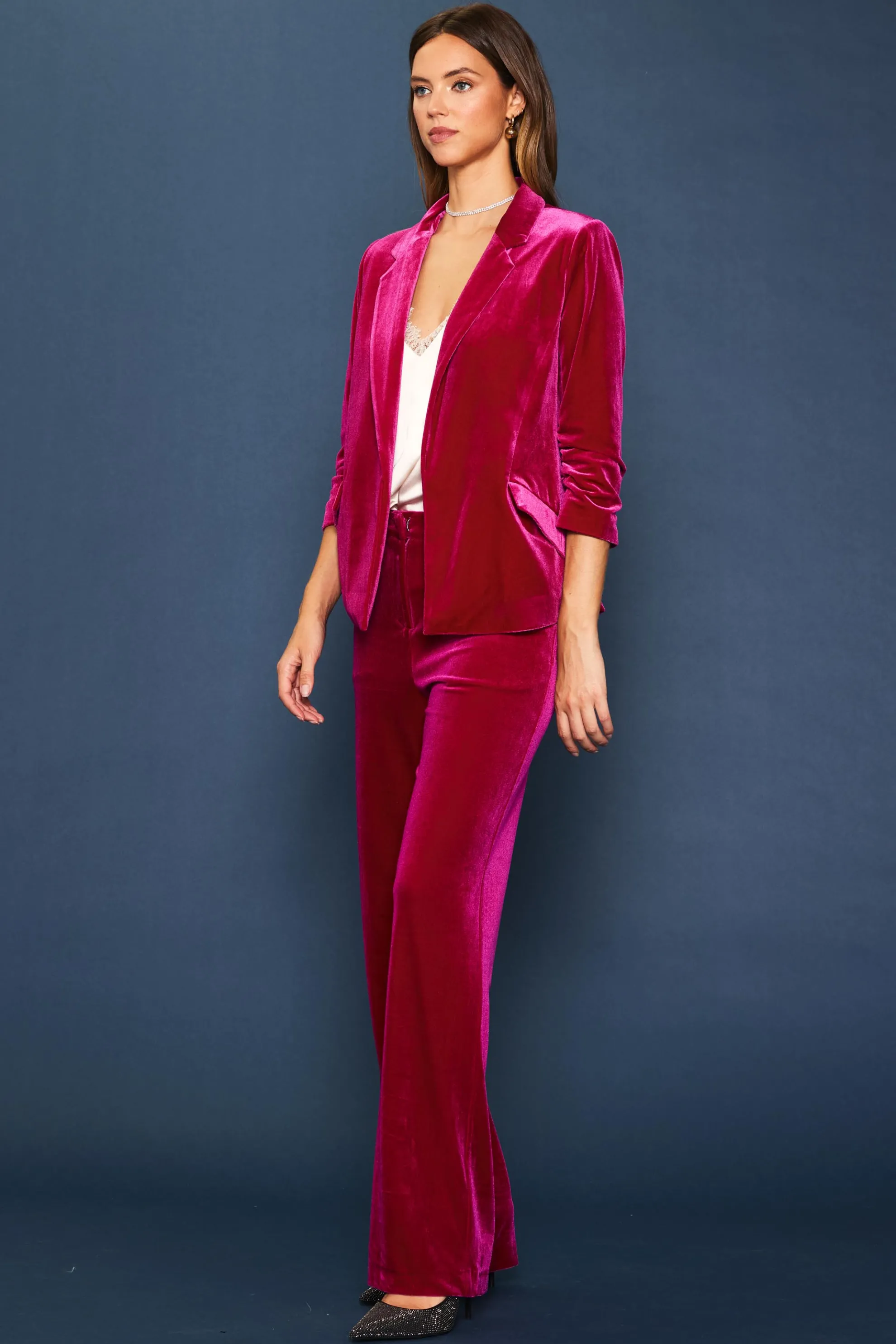 Ruched Velvet Blazer