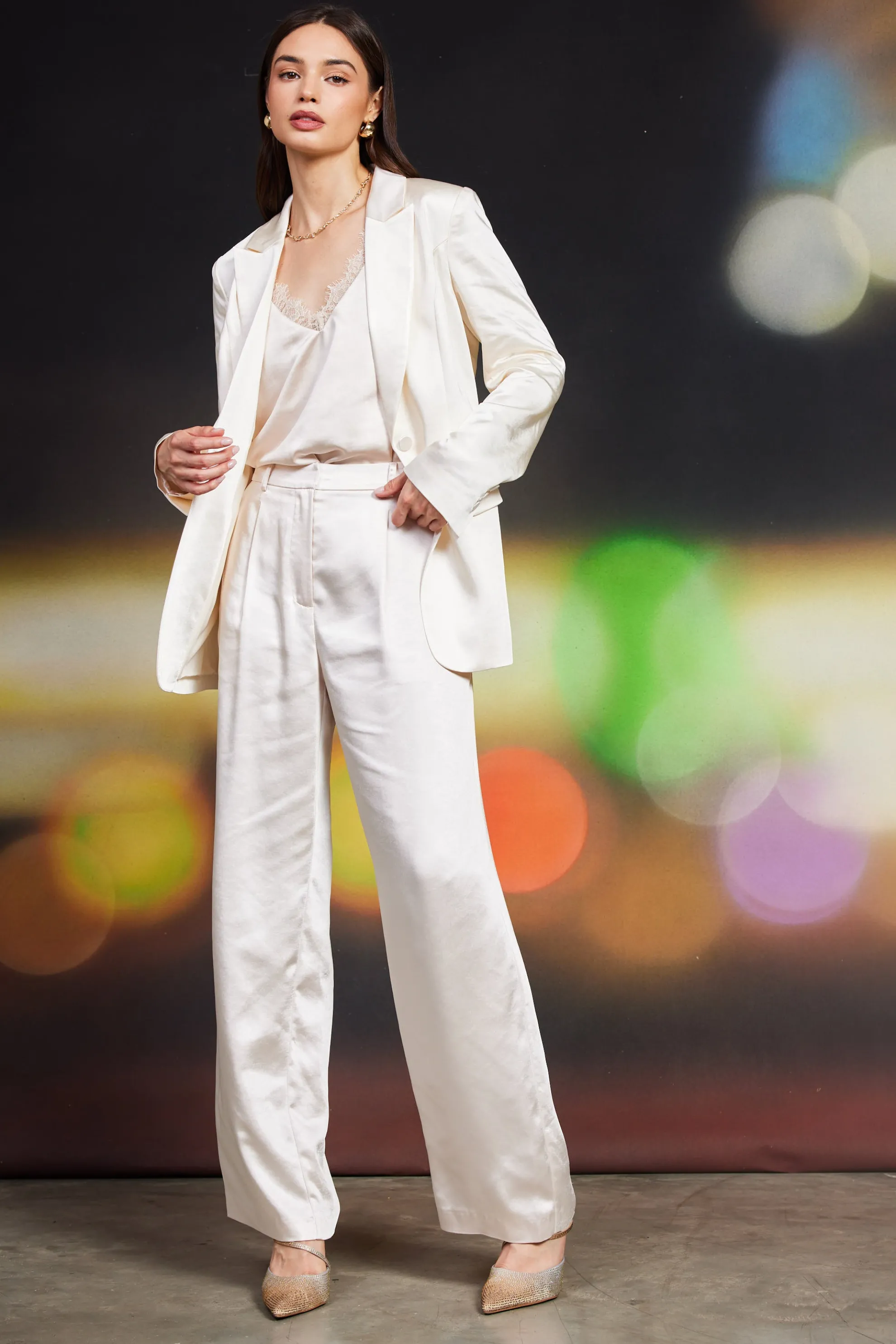 High Waisted Satin Straight Leg Pant