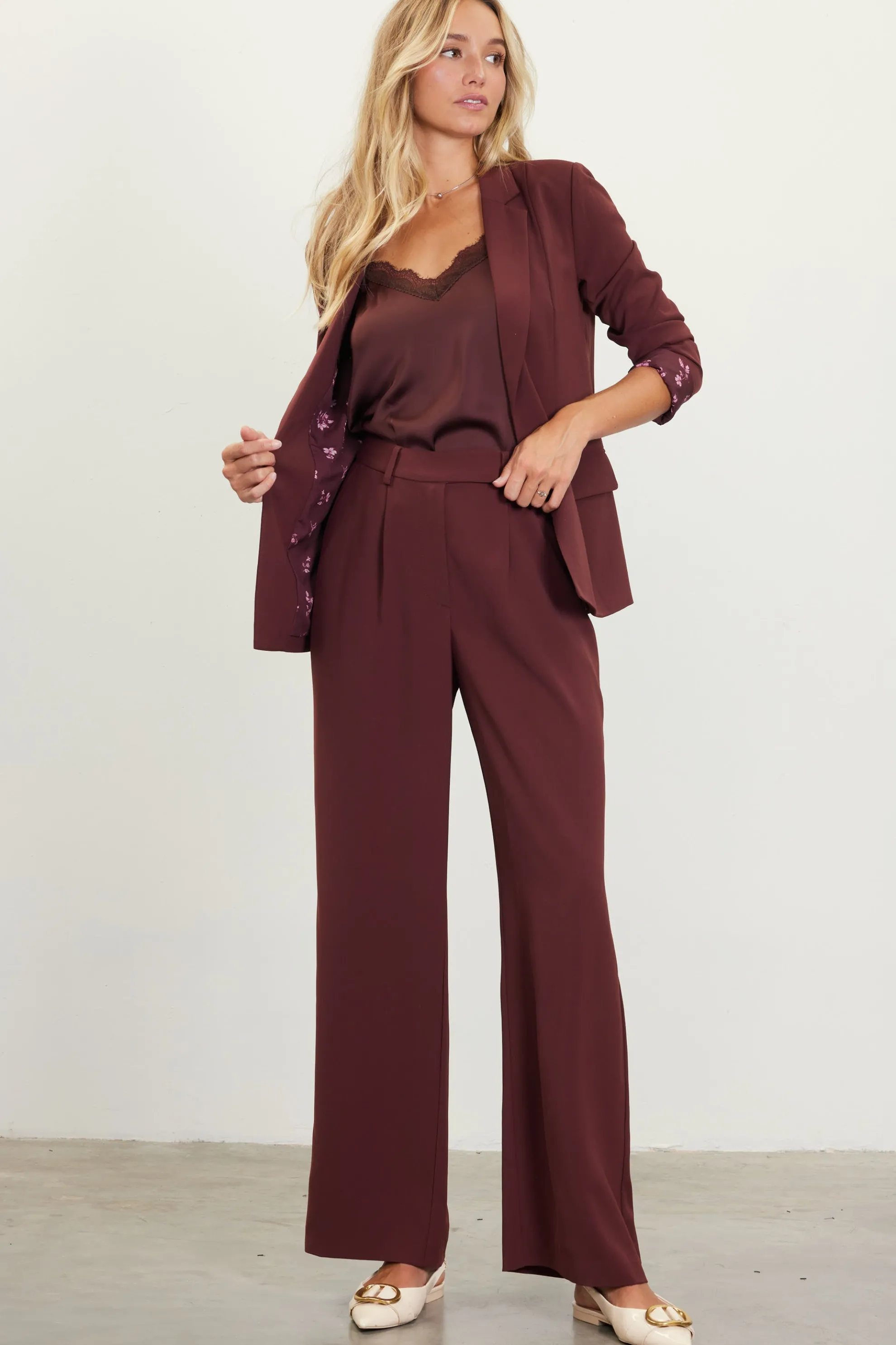 Pintuck Wide Leg Trousers