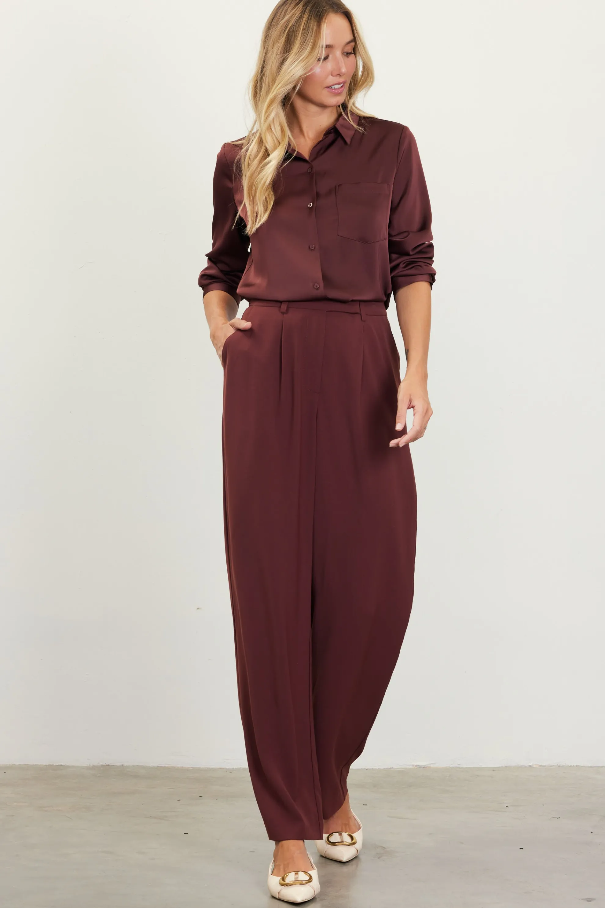 Pintuck Wide Leg Trousers
