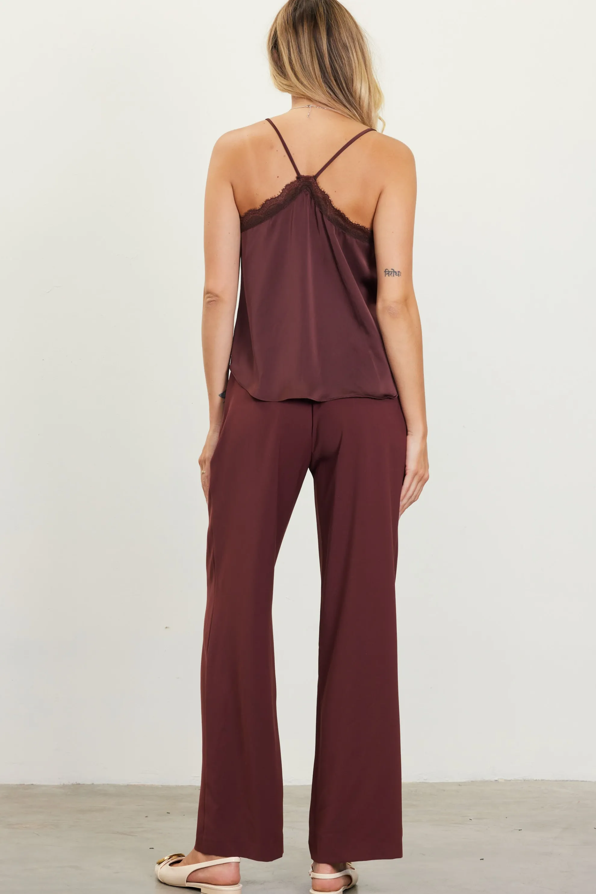 Pintuck Wide Leg Trousers