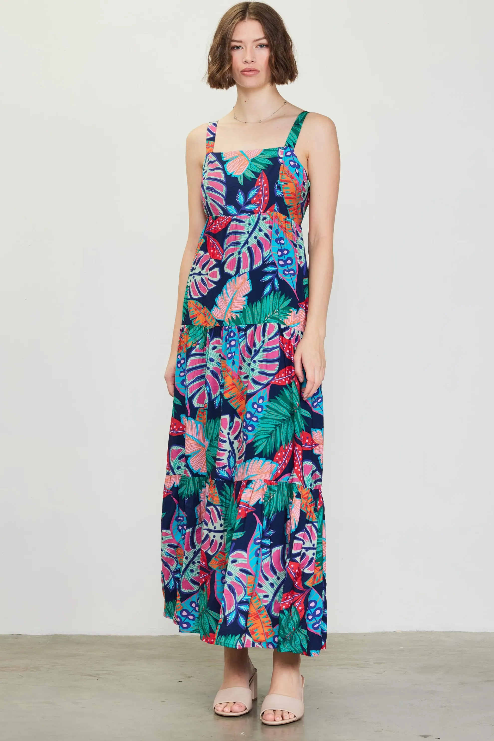 Ula Tropical Print Tiered Maxi Dress