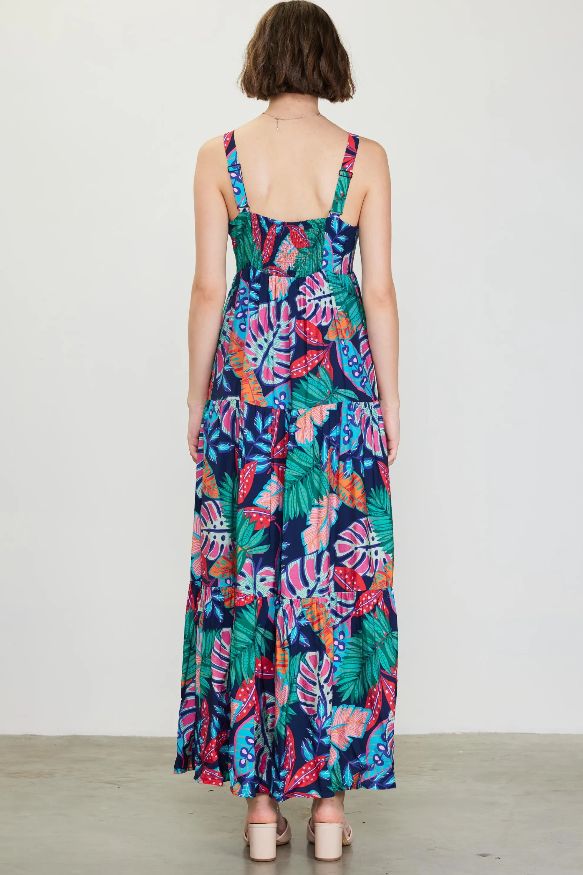 Ula Tropical Print Tiered Maxi Dress
