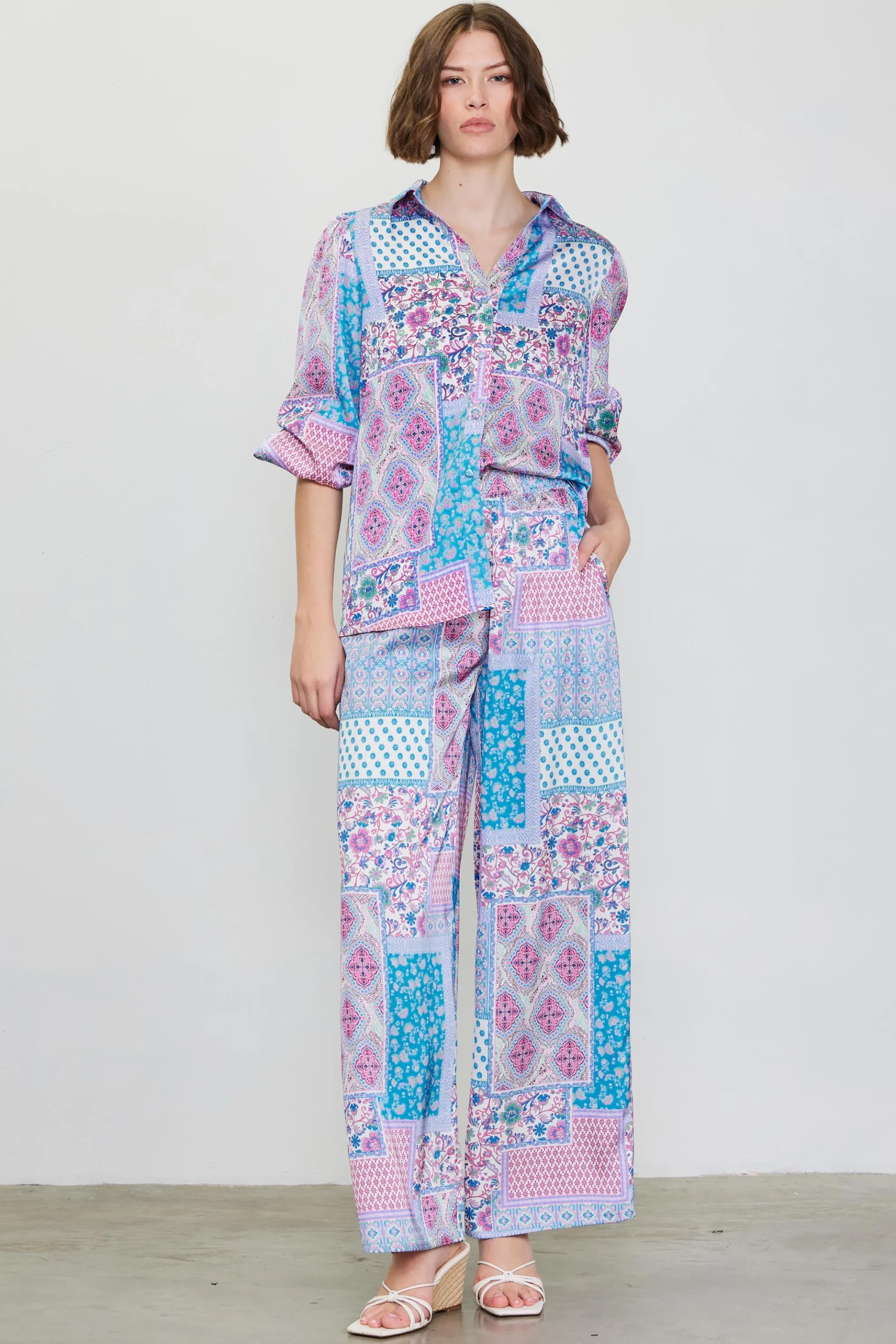 Patch Print Button Down Blouse