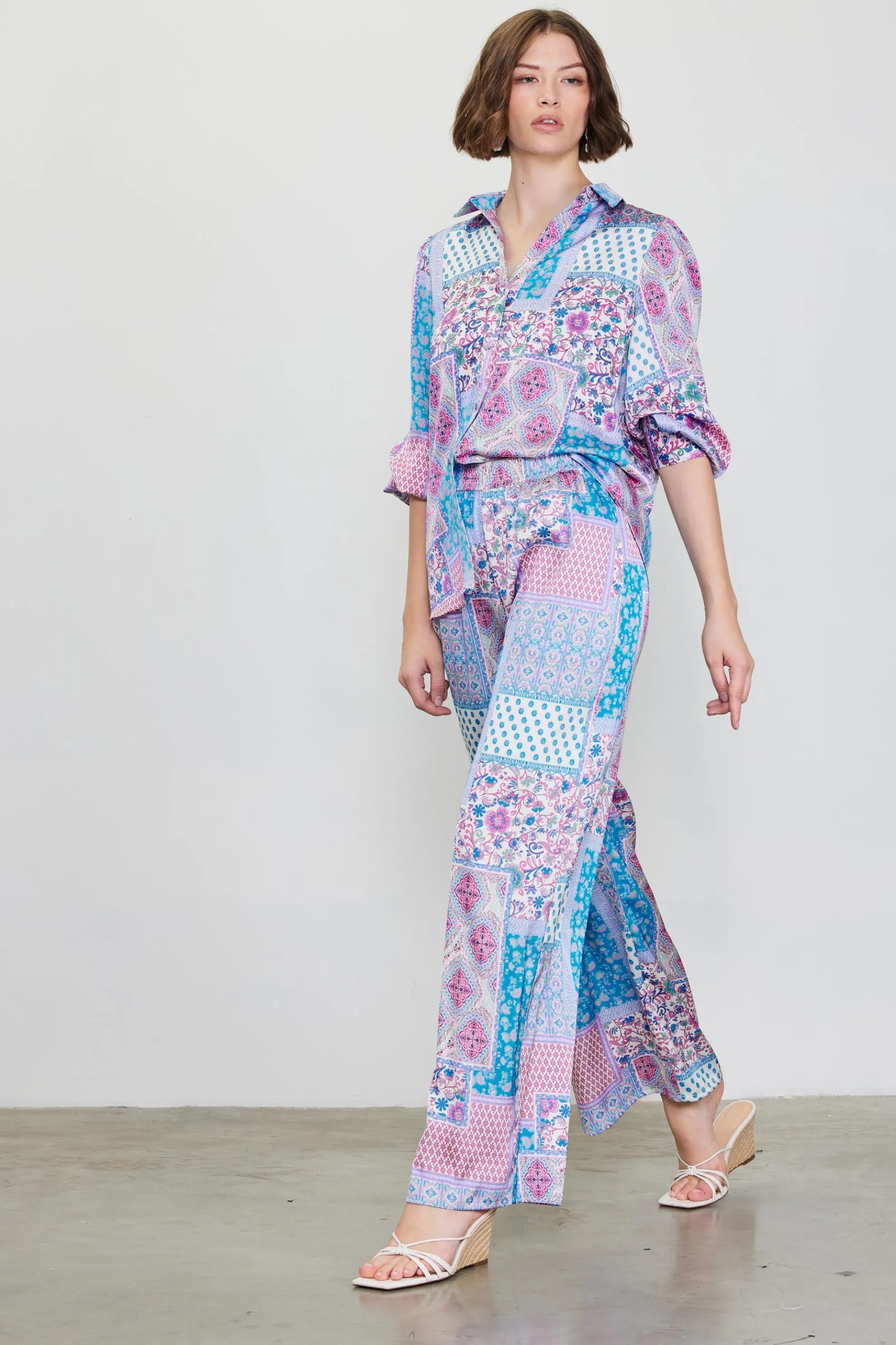 Patch Print Button Down Blouse