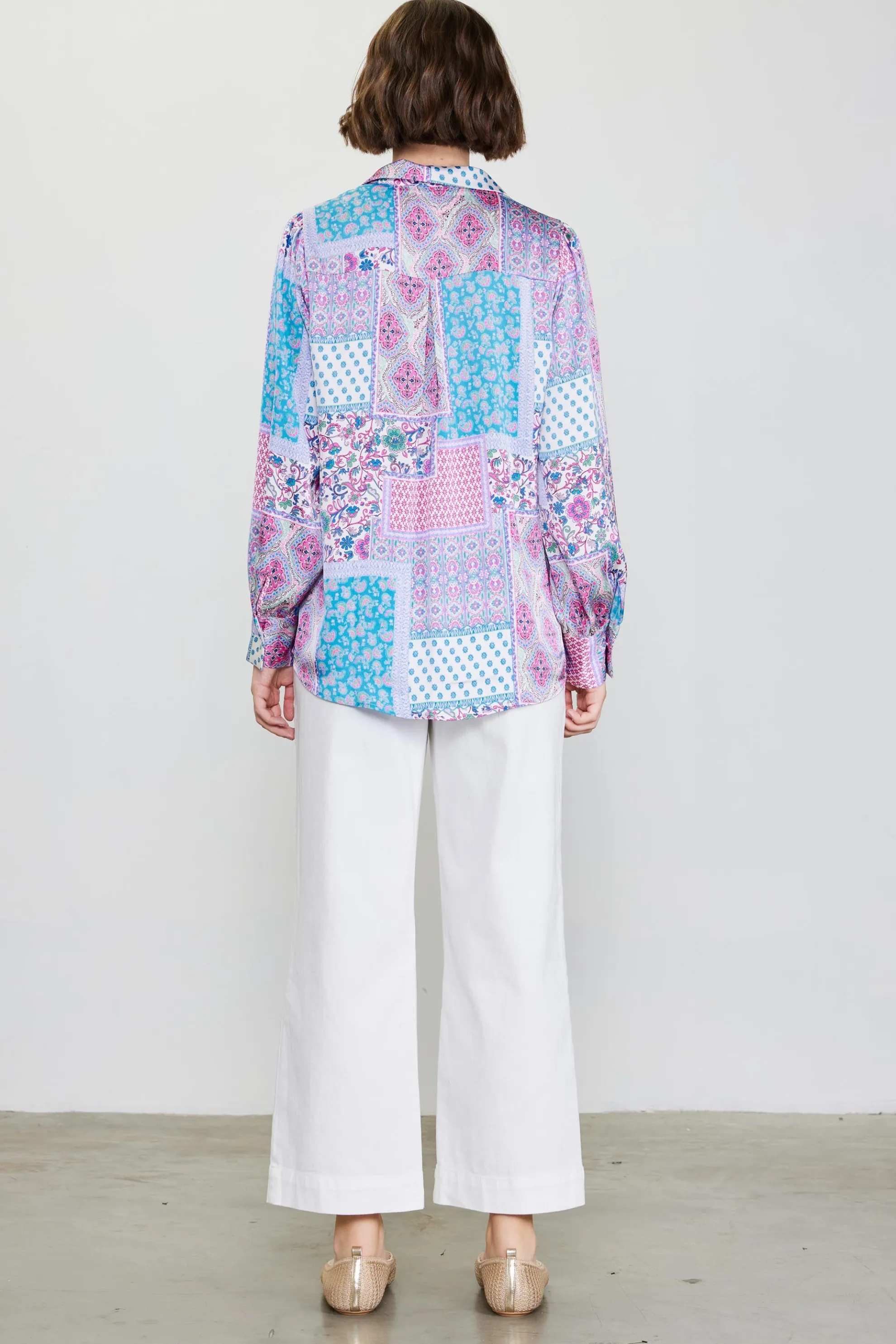 Patch Print Button Down Blouse