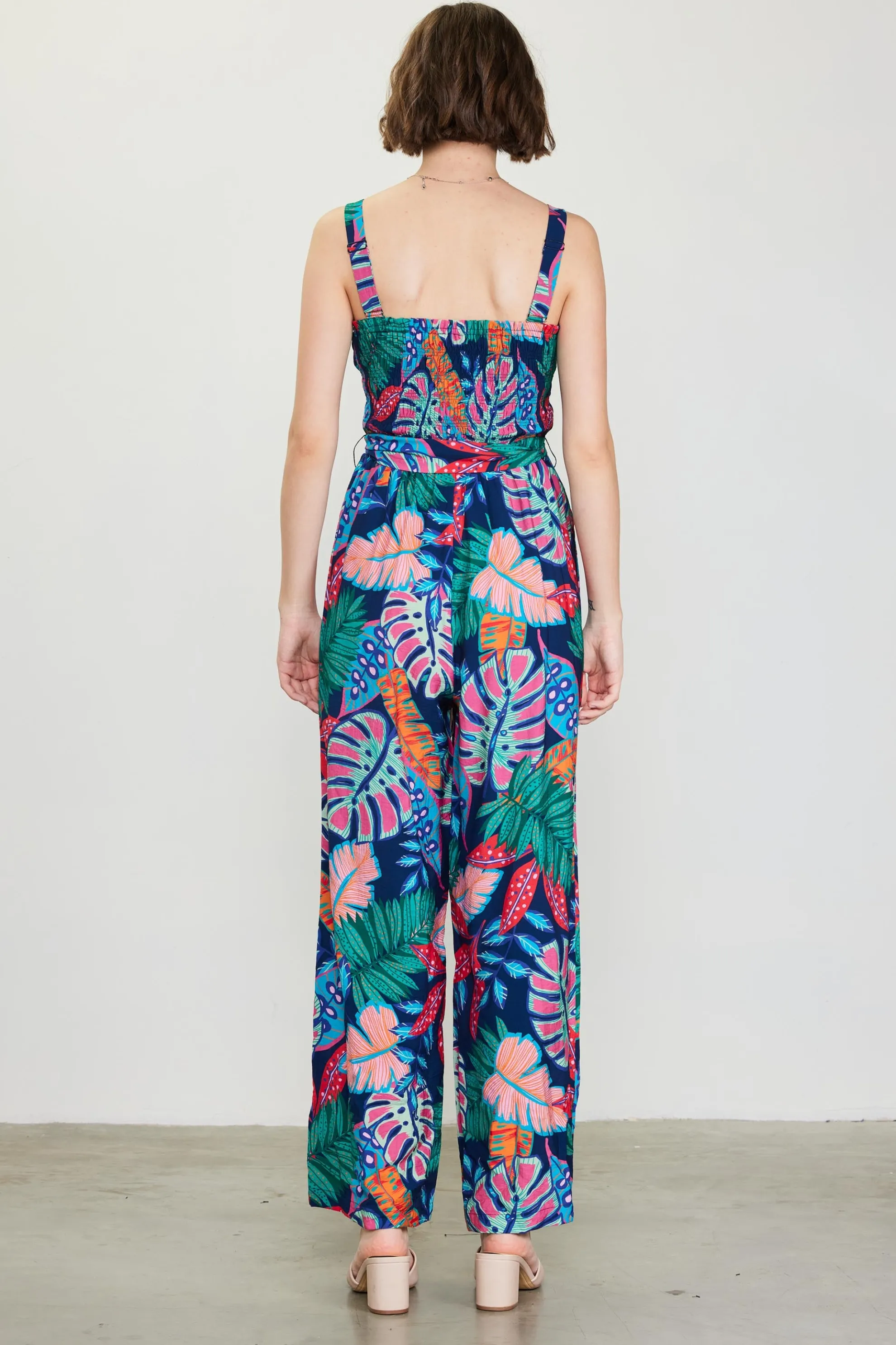 Ula Tropical Print Smocked Jumpsuit