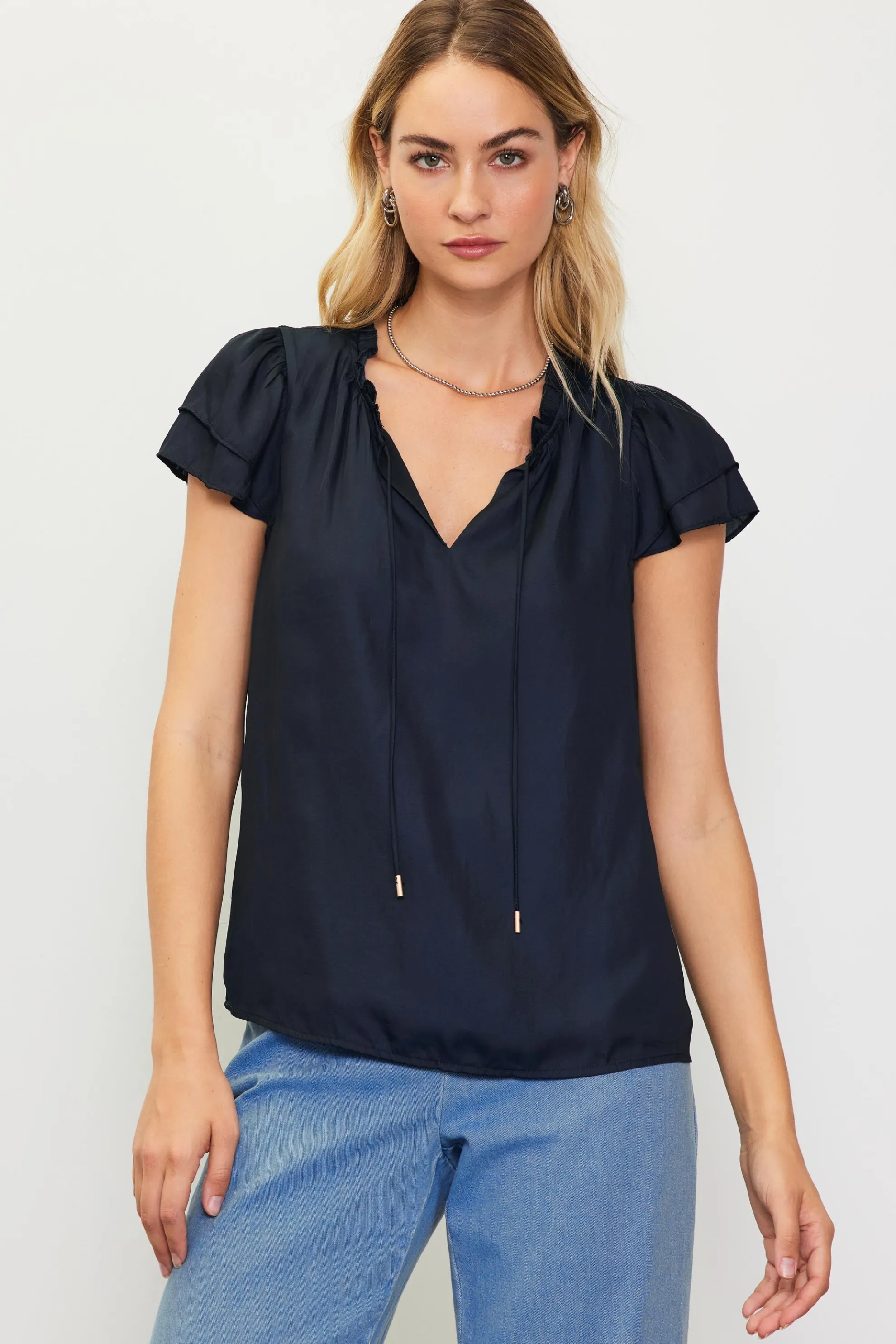Satin Ruffled Detail Top