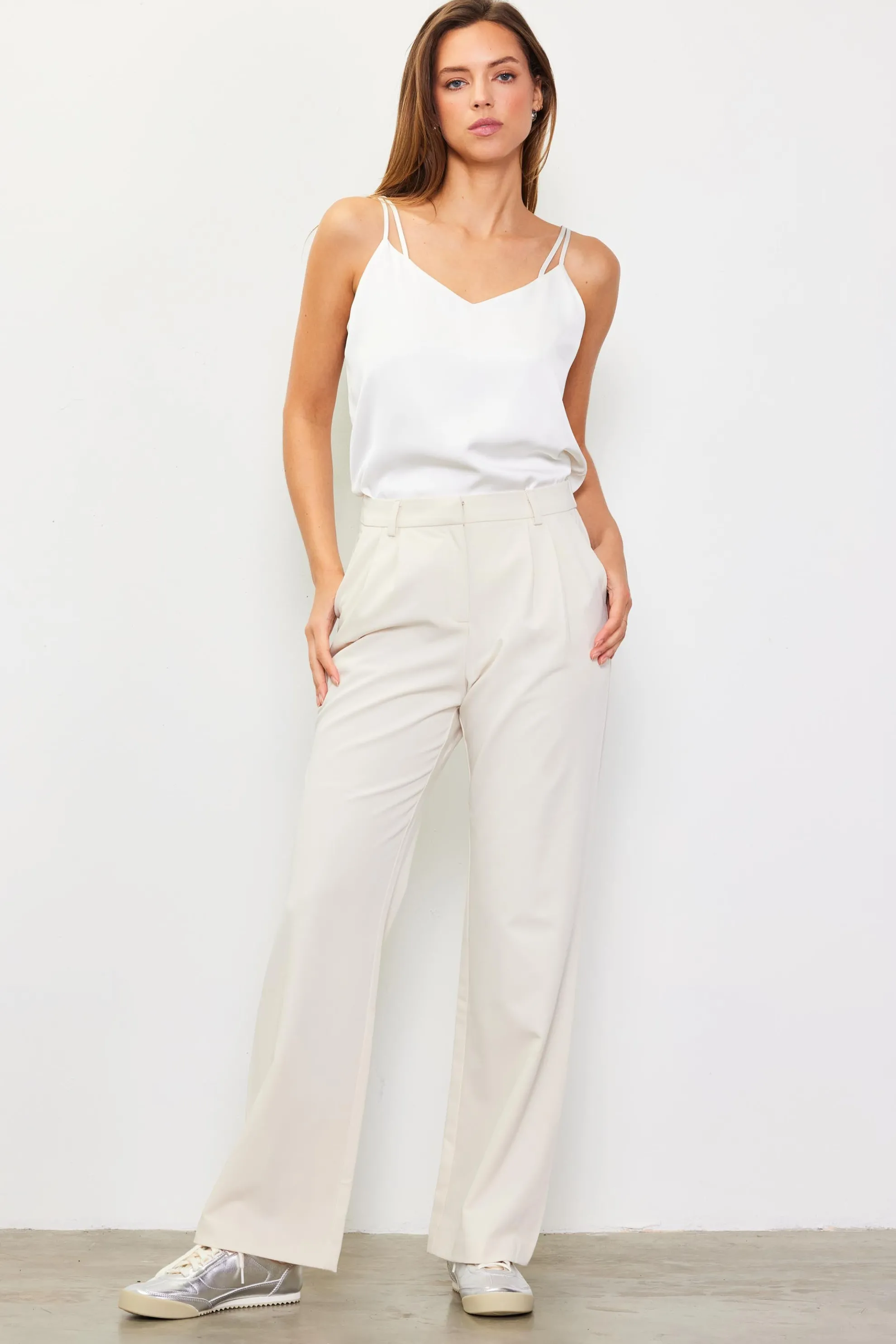 Front Pleat Wide Leg Trousers