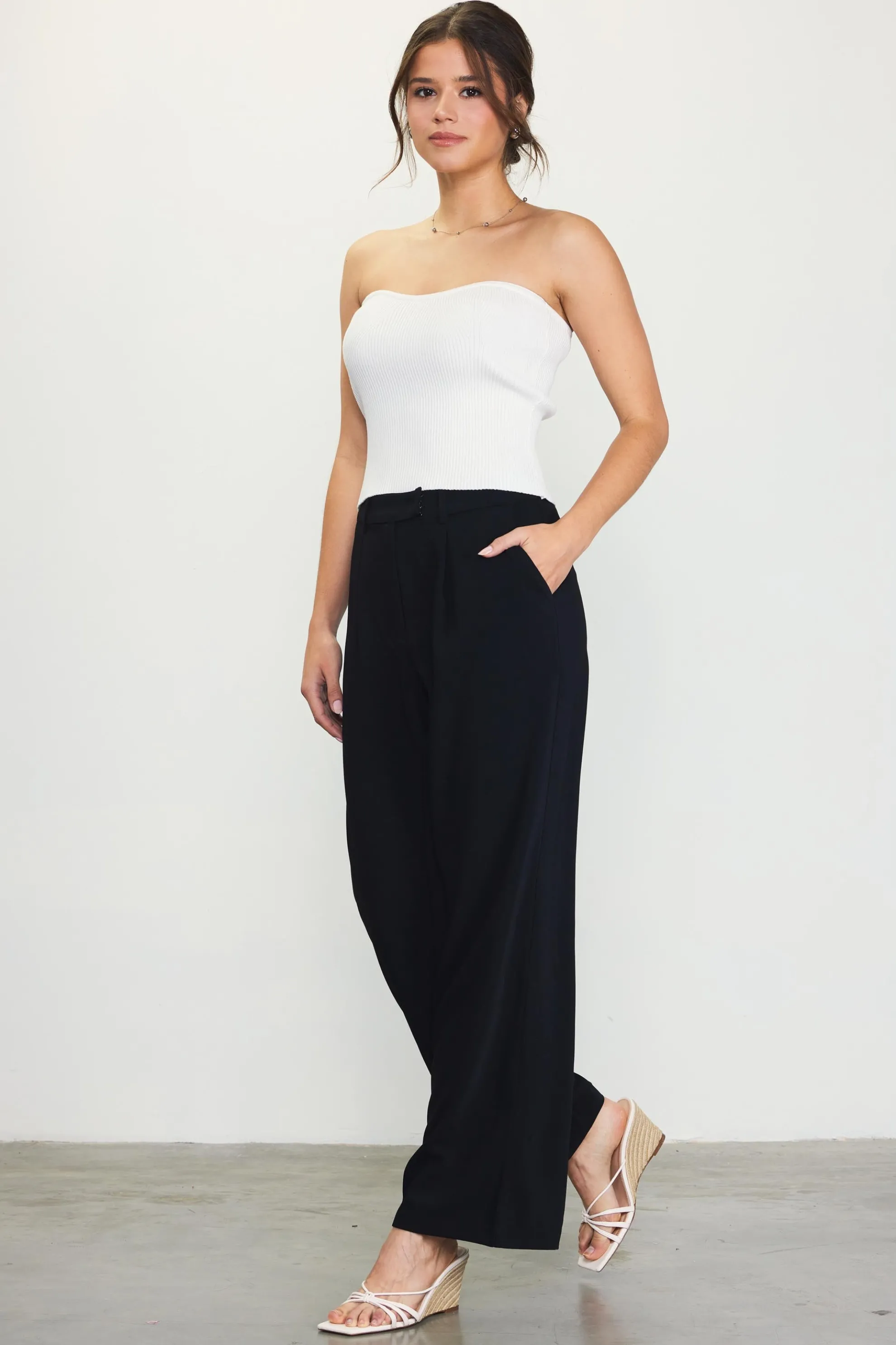 Pintuck Wide Leg Trousers