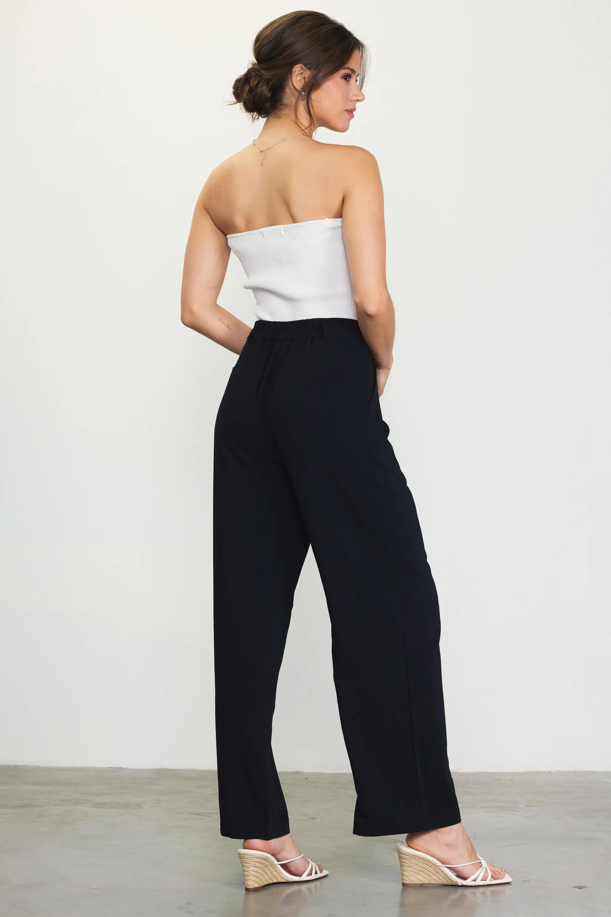 Pintuck Wide Leg Trousers