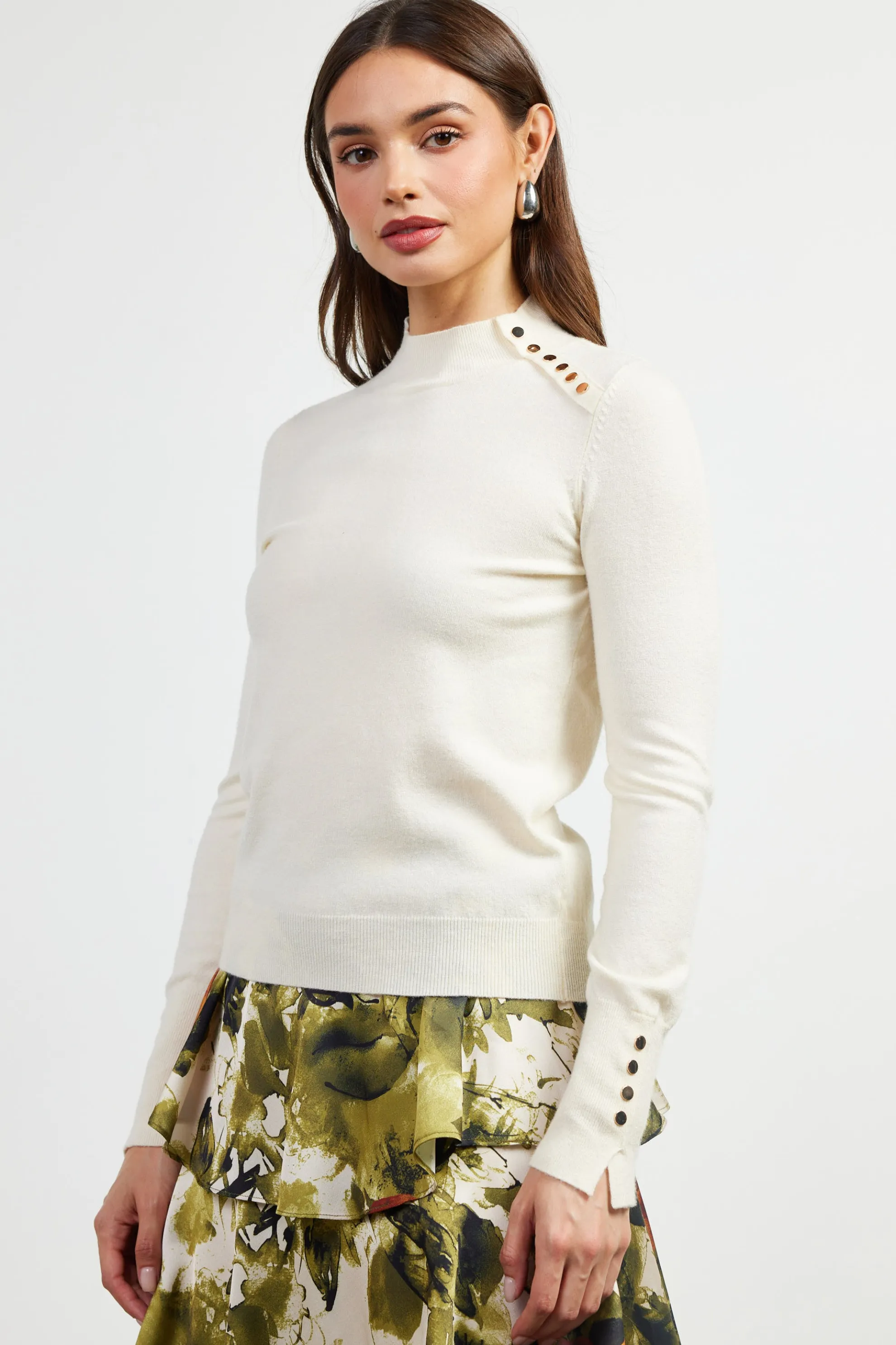 Button Detail Mock Neck Sweater