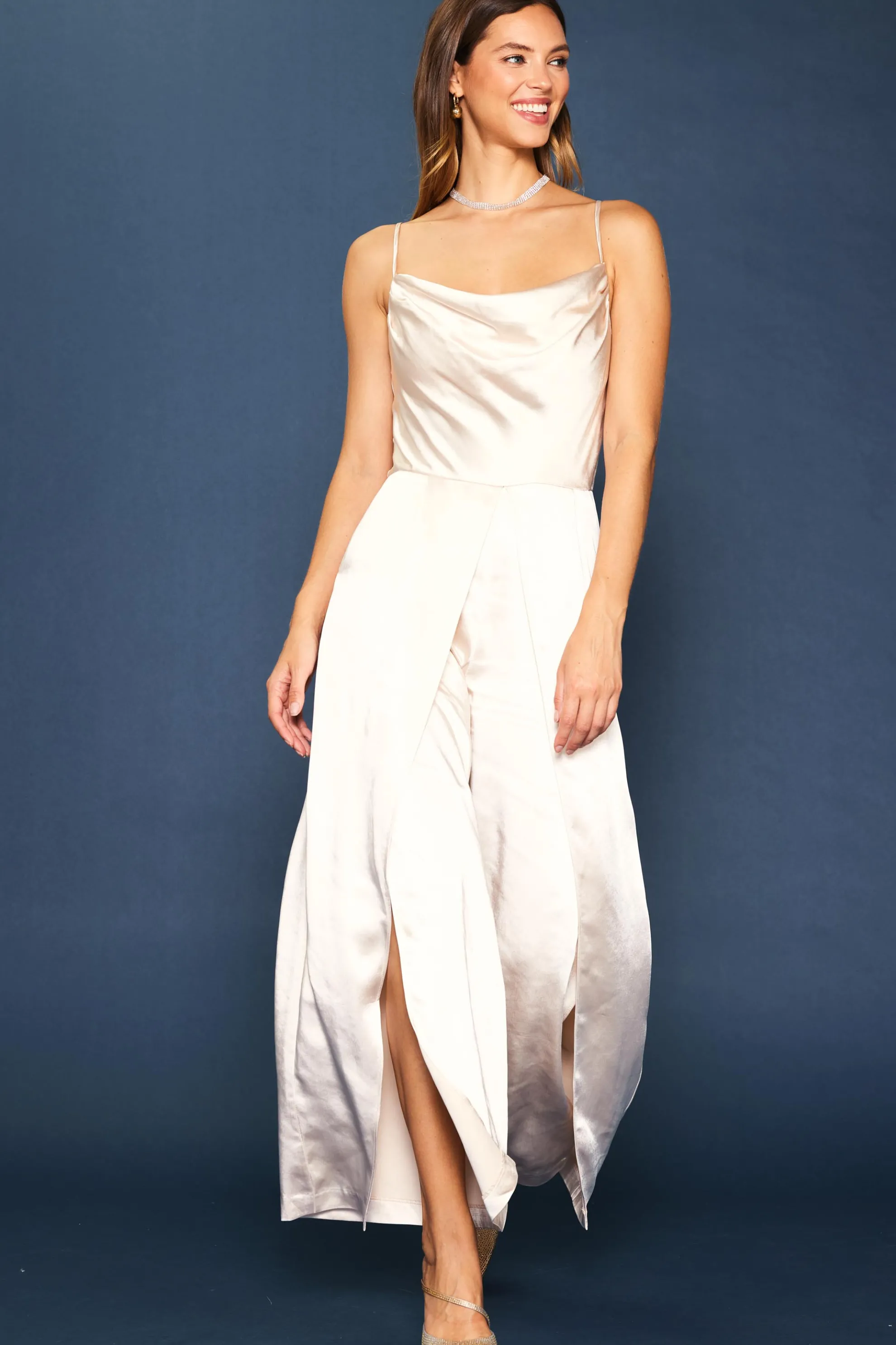 Cowl Neckline Satin Jumpsuit