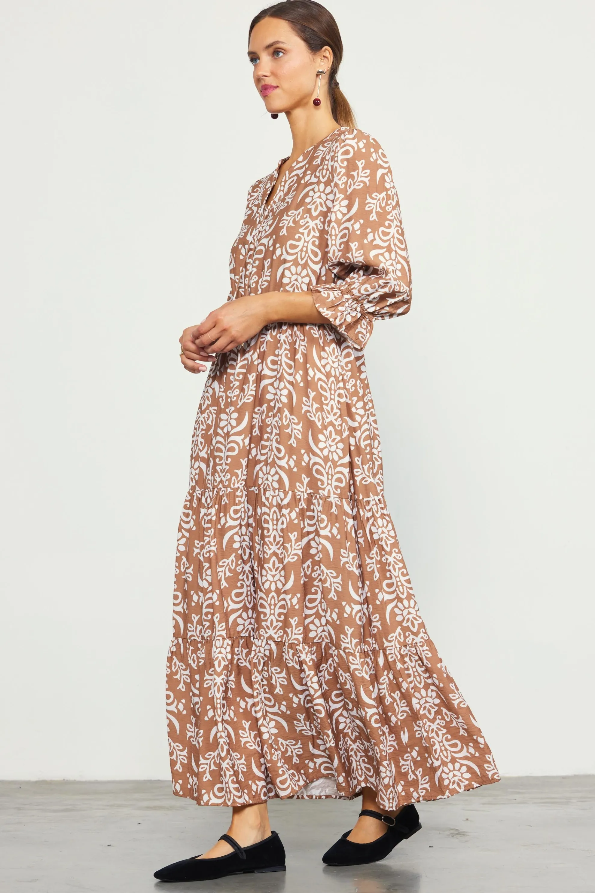 Skye Split Neck Ruffle Maxi Dress