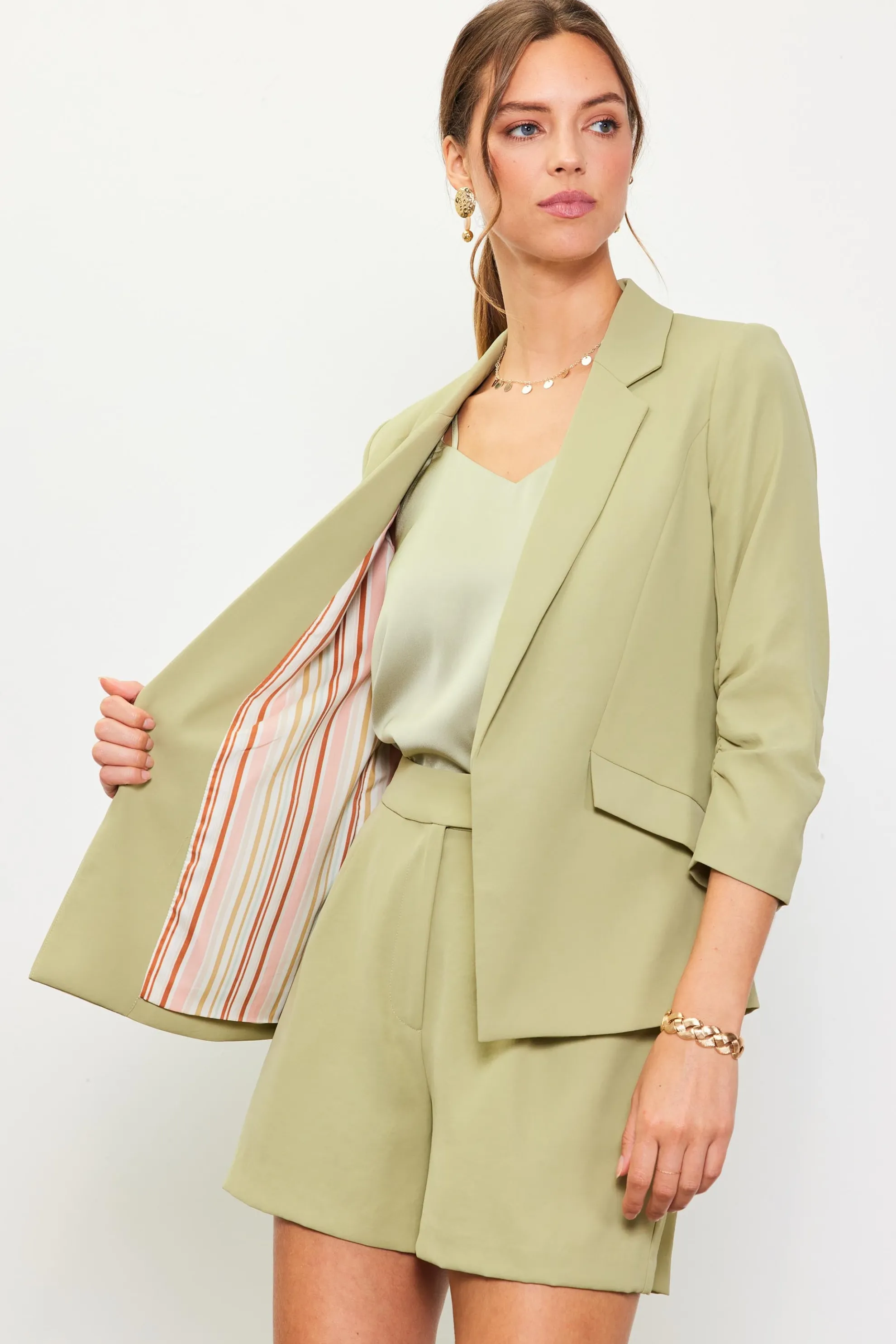 Recycled Shirred Sleeve Blazer