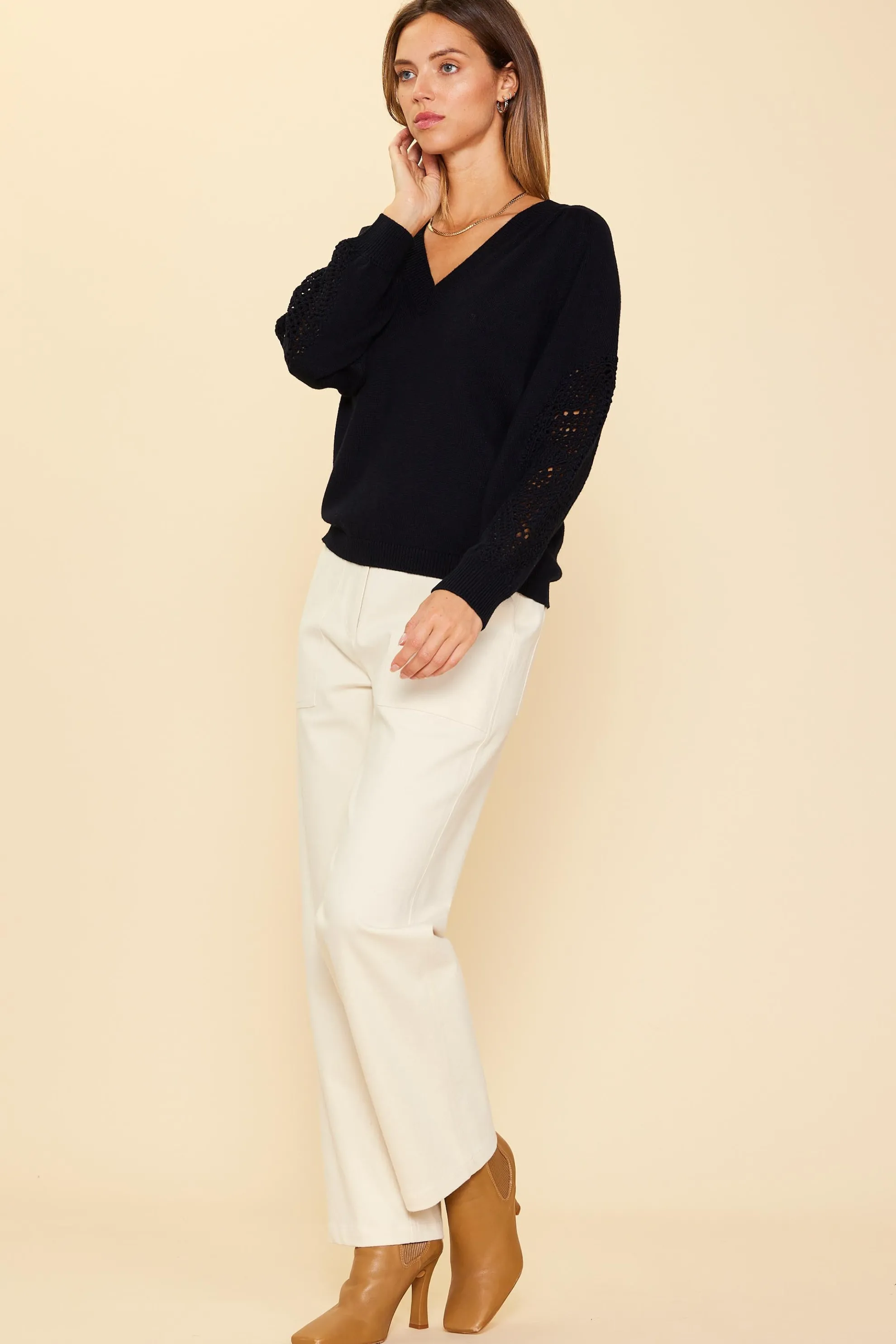 Crochet Sleeve Knit Sweater