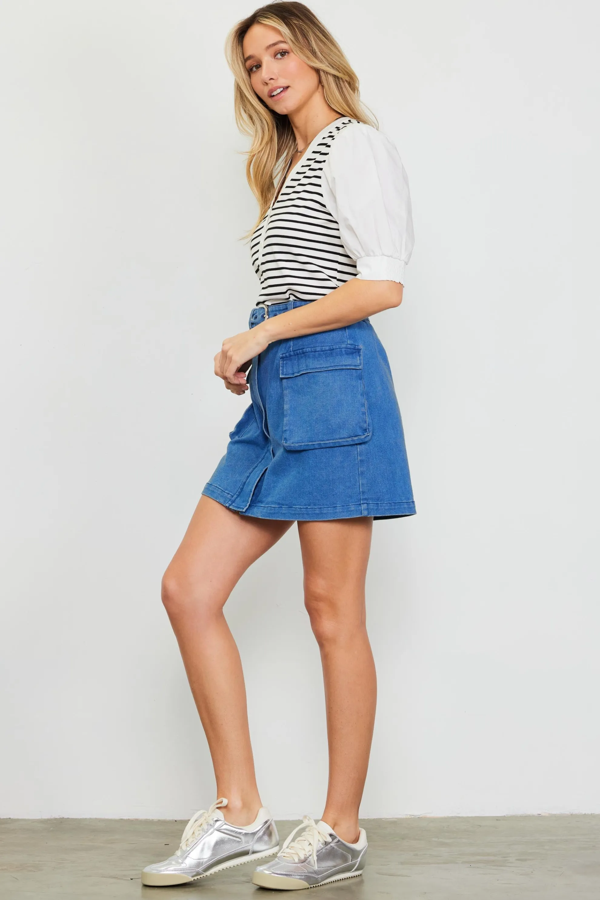 Denim Cargo Detail Mini Skirt