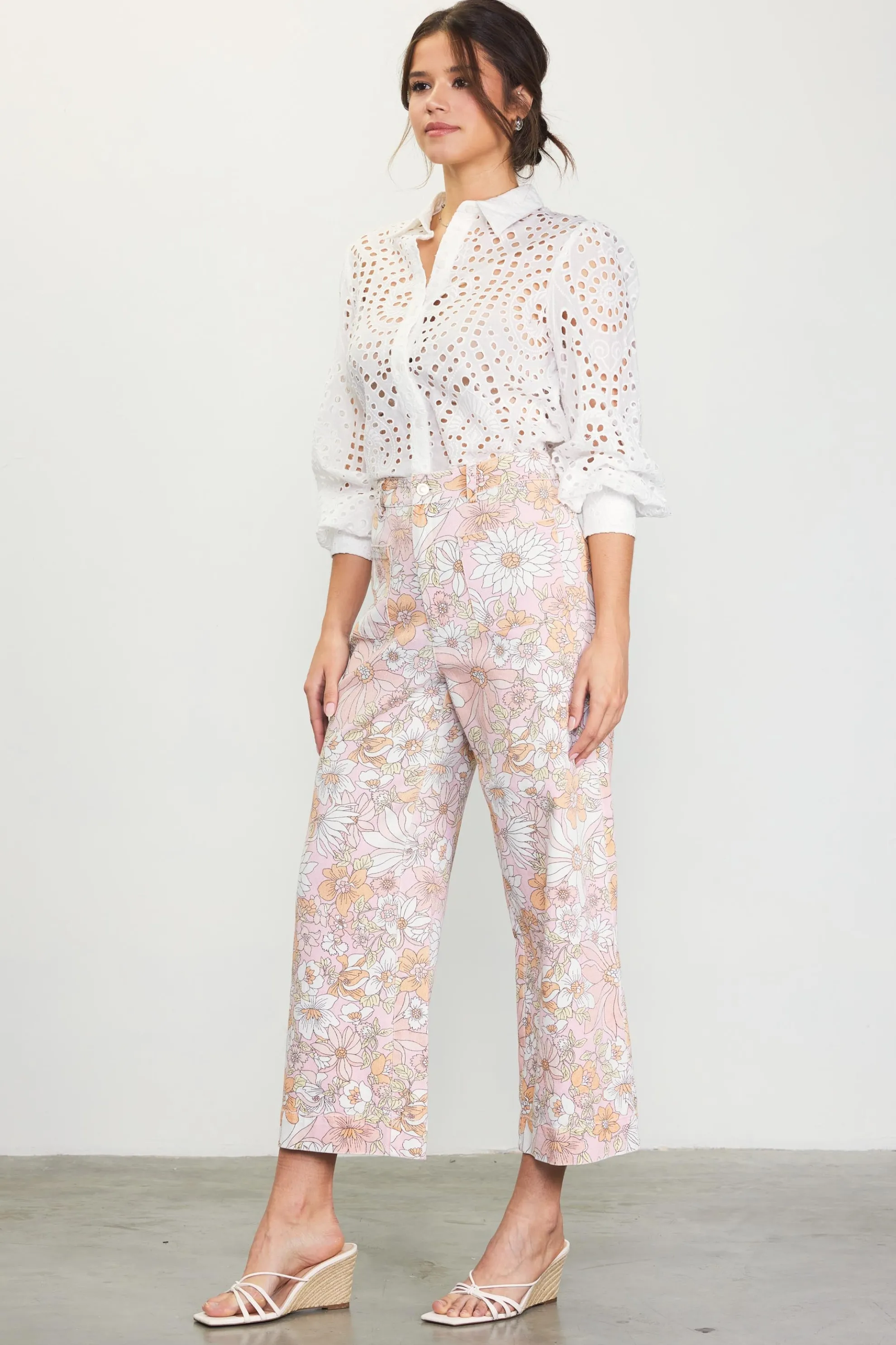 Retro Floral Wide Leg Pants