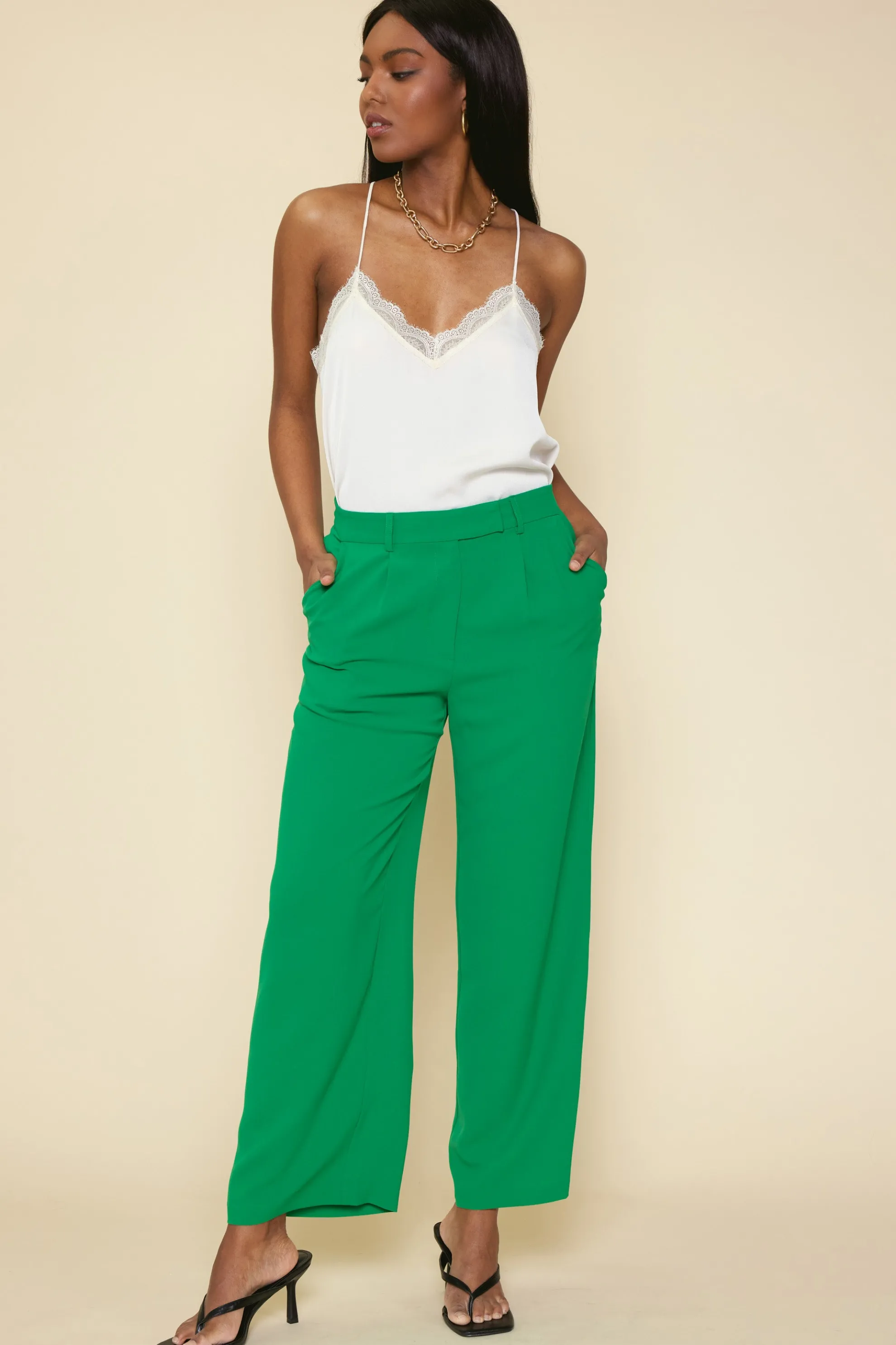 Pintuck Wide Leg Trousers