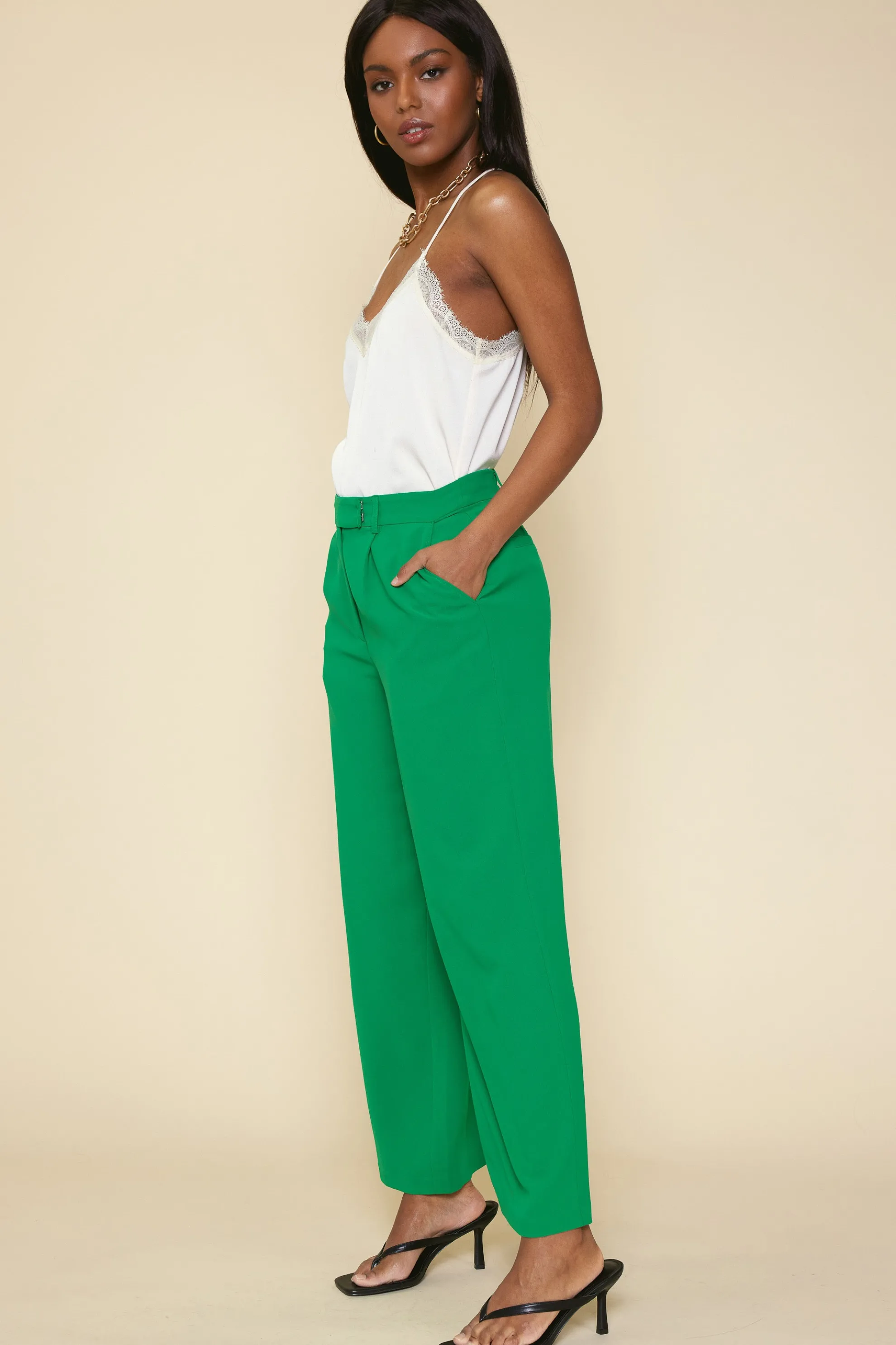 Pintuck Wide Leg Trousers