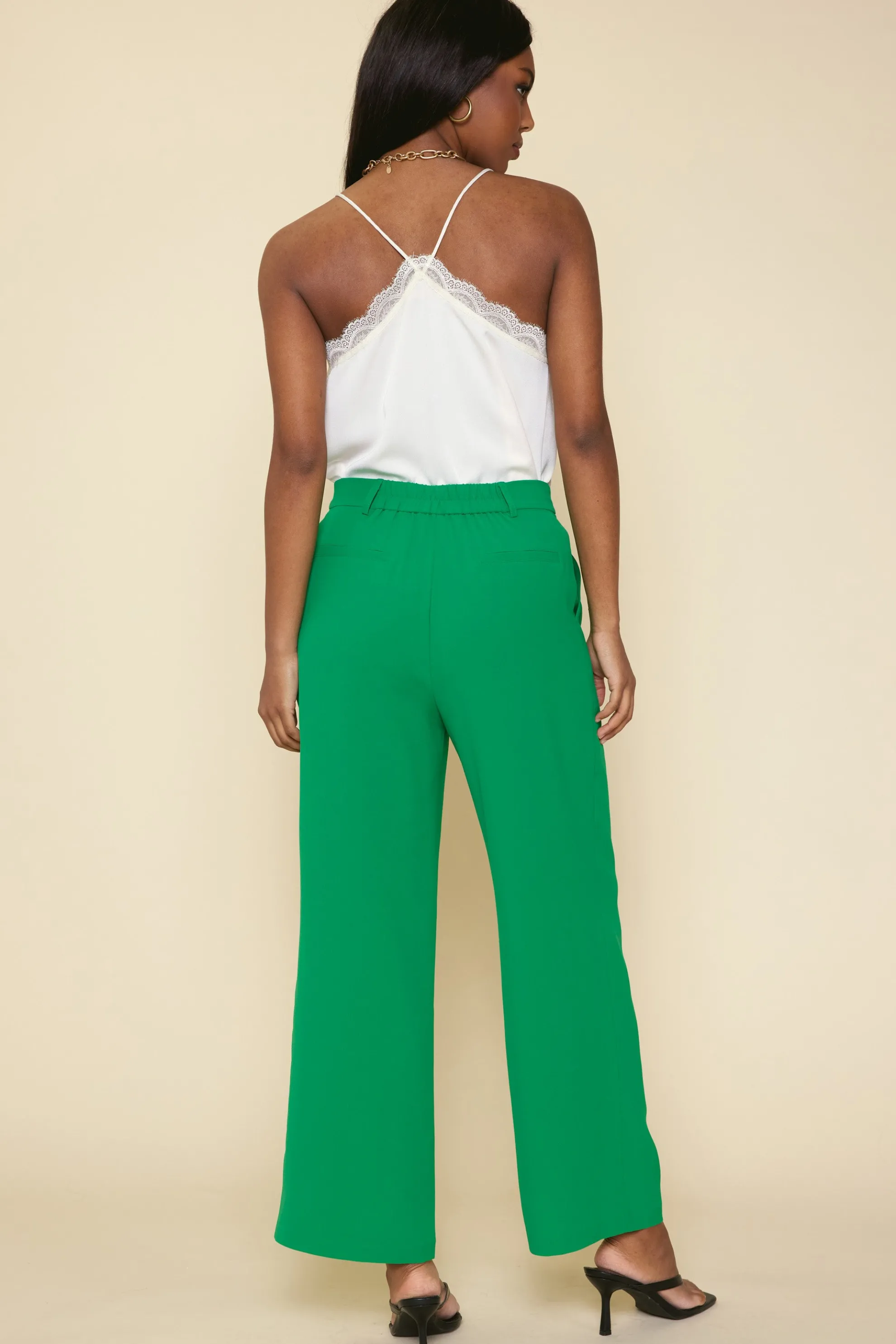 Pintuck Wide Leg Trousers