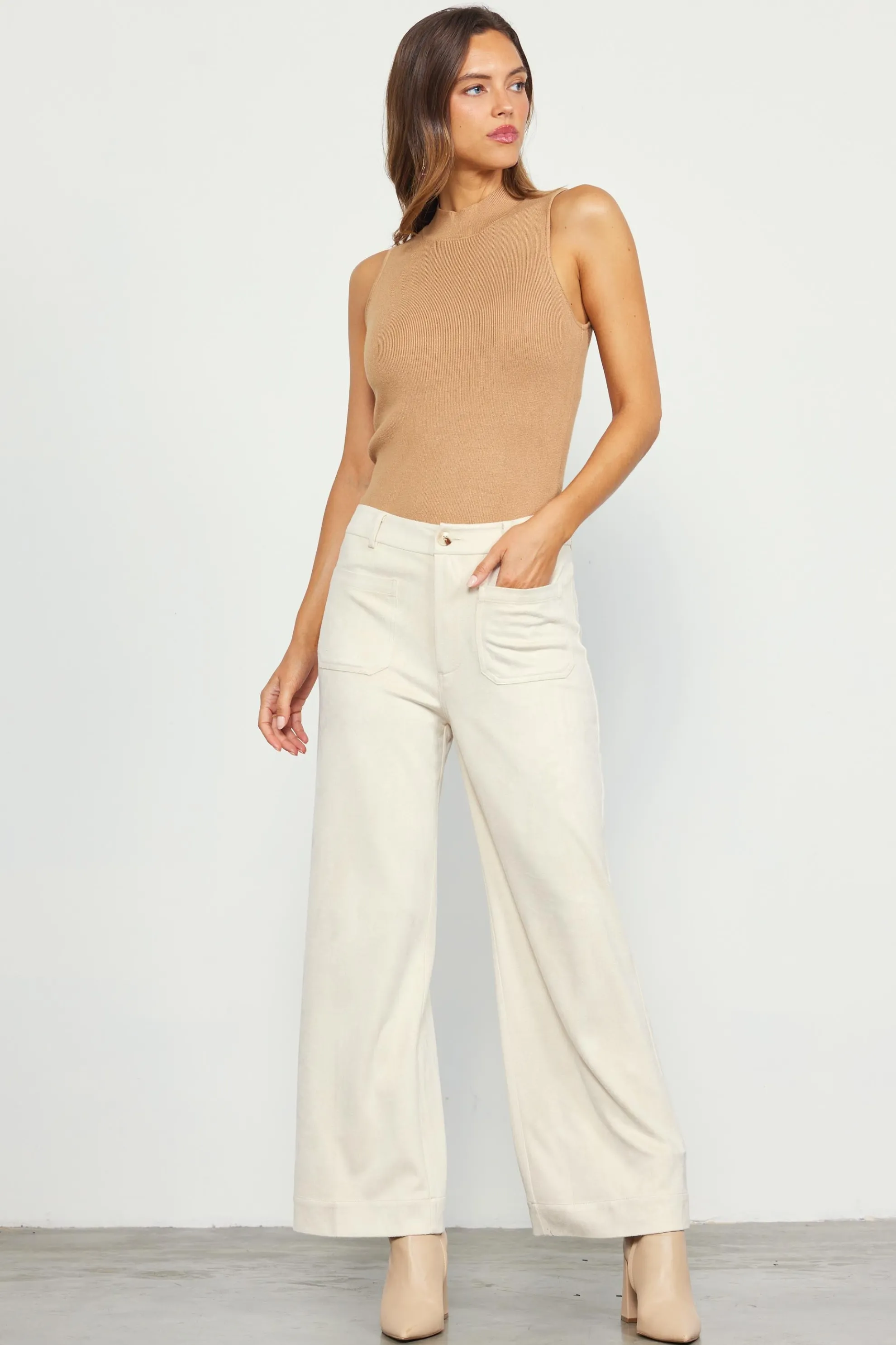 Faux Suede Wide Leg Pant
