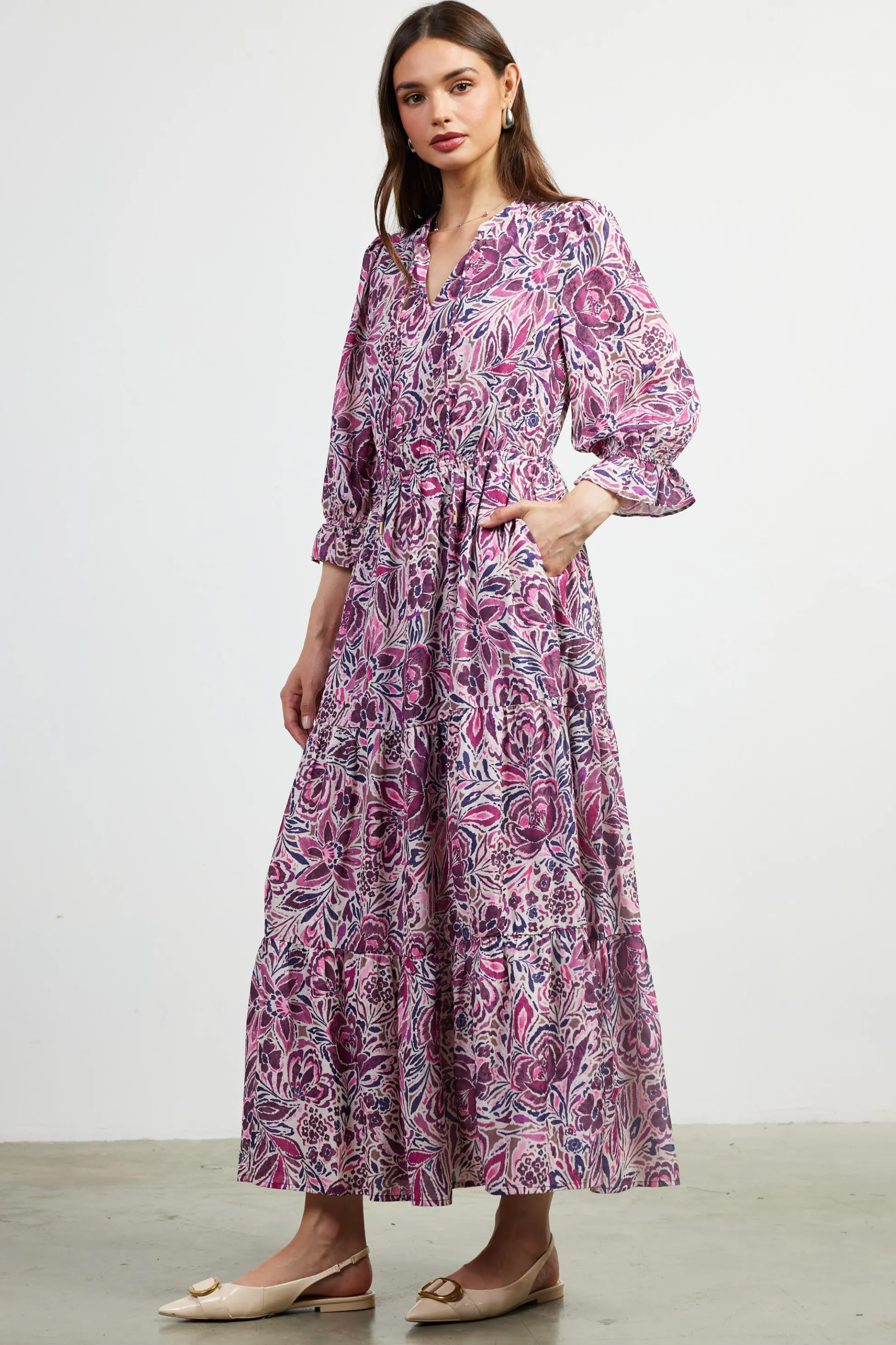 Jacquard Floral Motif Maxi Dress