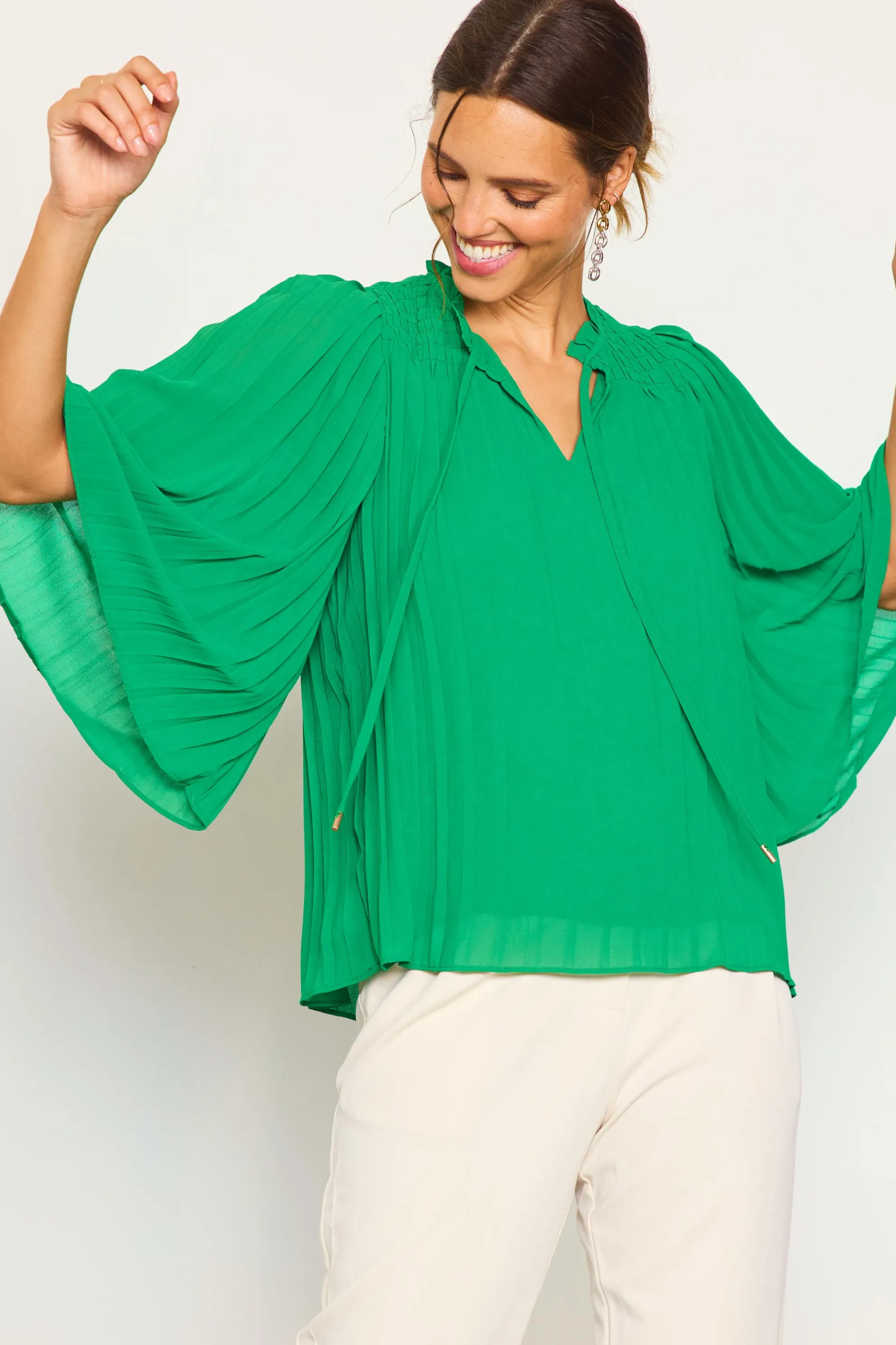Pleated Ruffled Trim Top
