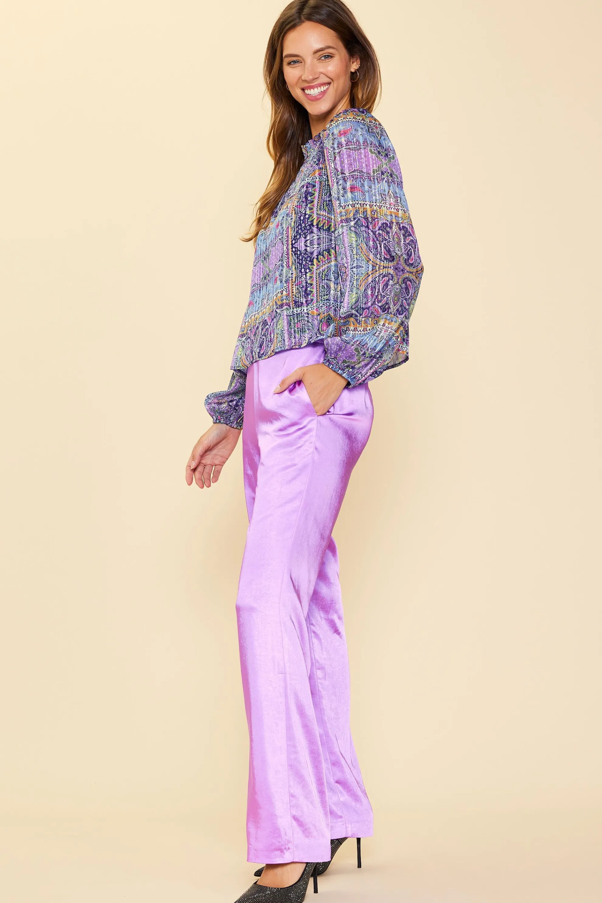 Paisley Motif Smocked Detail Top