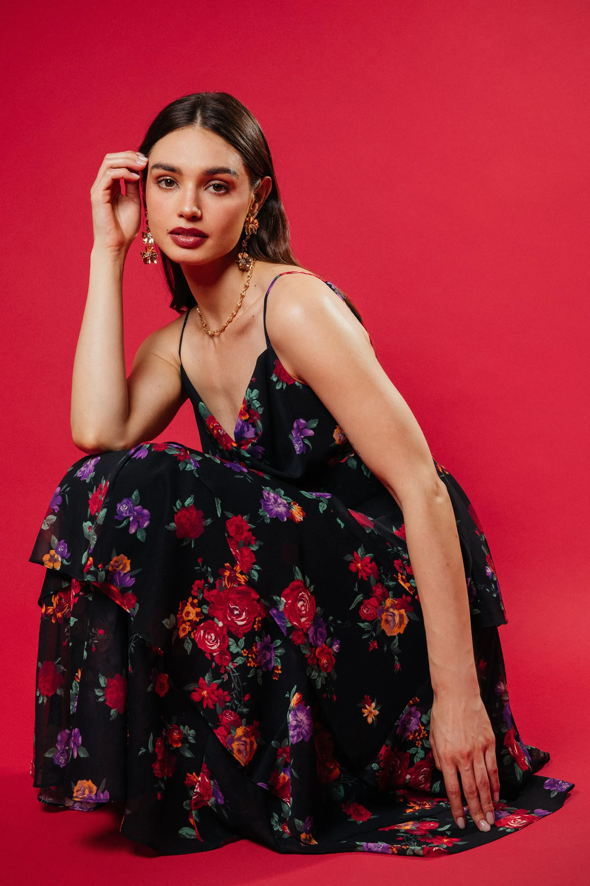 Mel Floral Print Tiered Maxi Dress