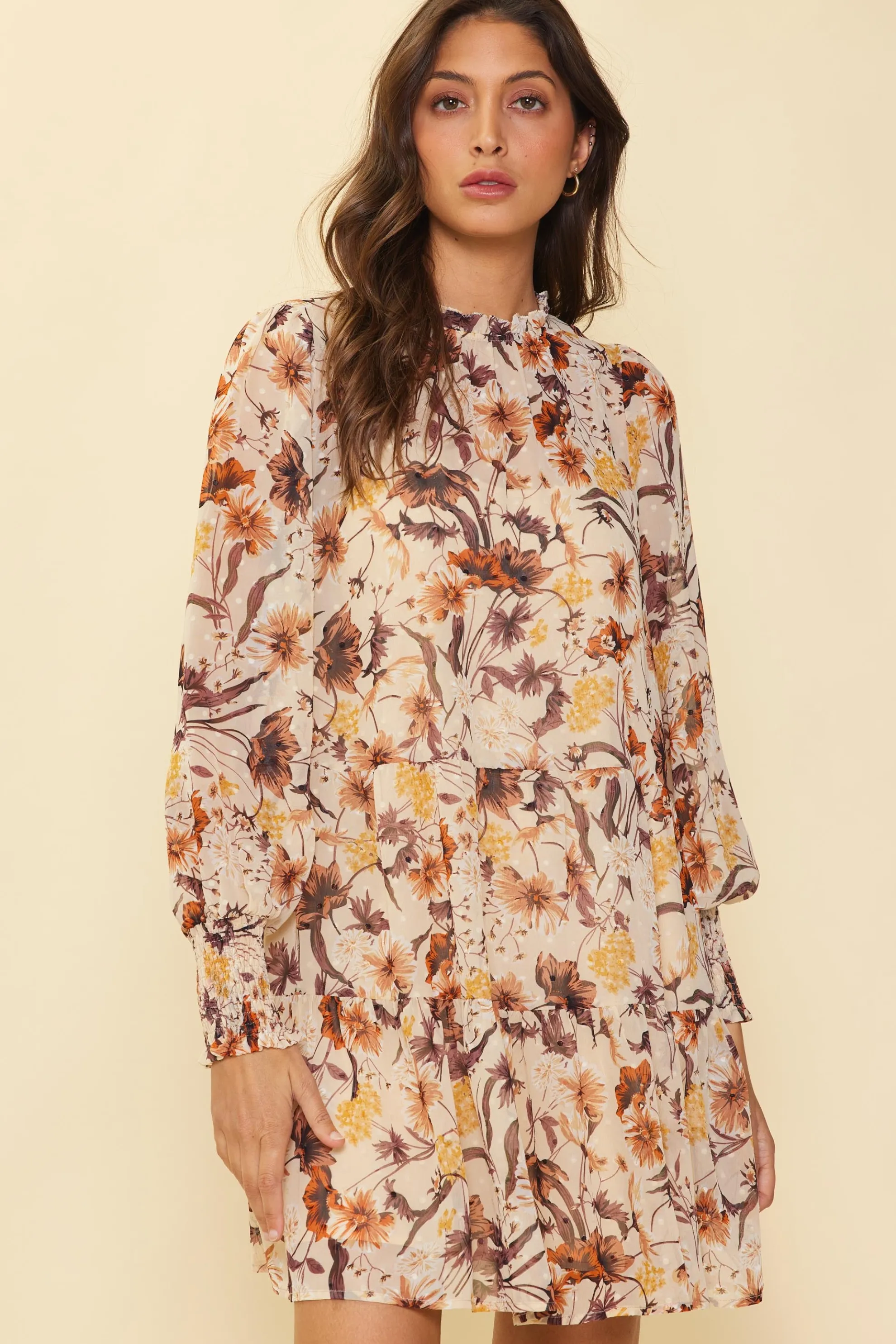 Poppy Motif Mock Neck Dress